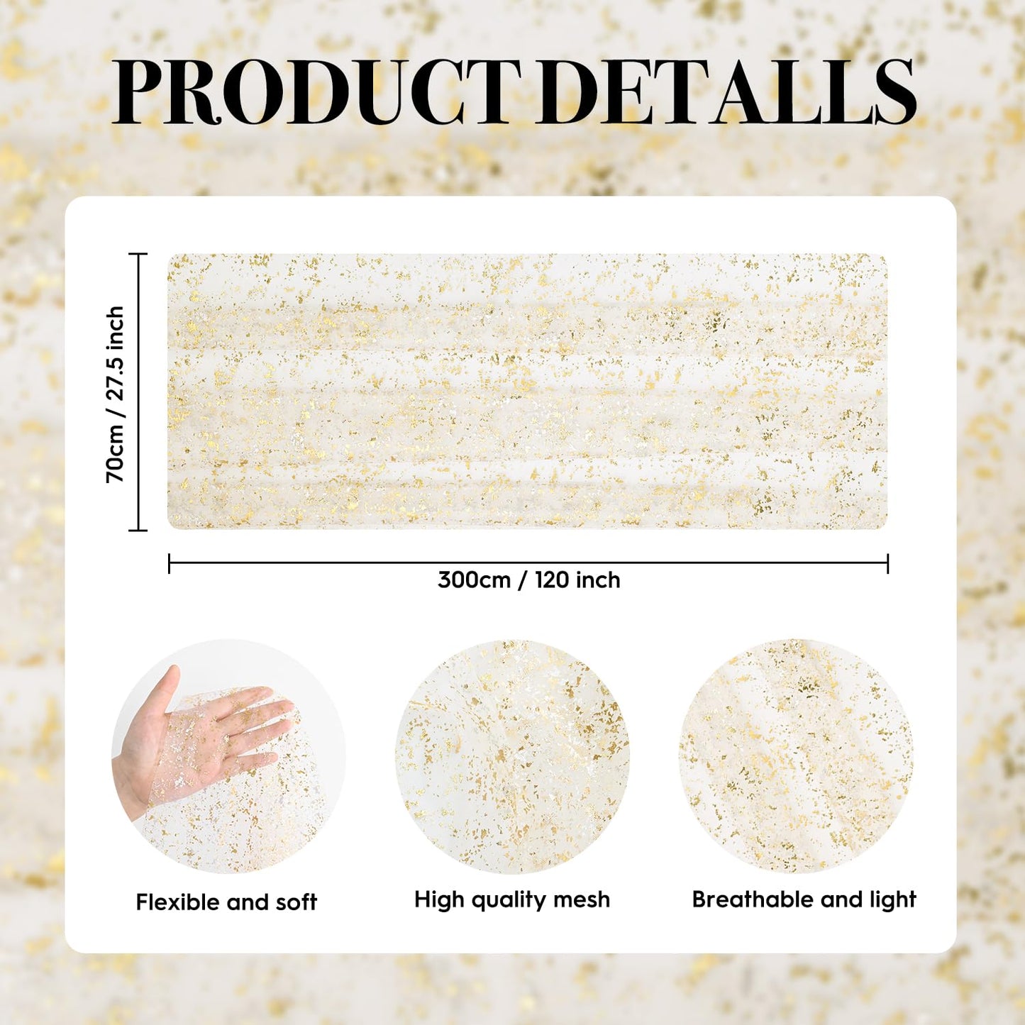 Artoid Mode Beige Gold Gauze Table Runner 120 Inch 10Pcs, Glitter Metallic Foil Sheer Dining Wedding Anniversary Holiday Birthday Table Decor for Home Party