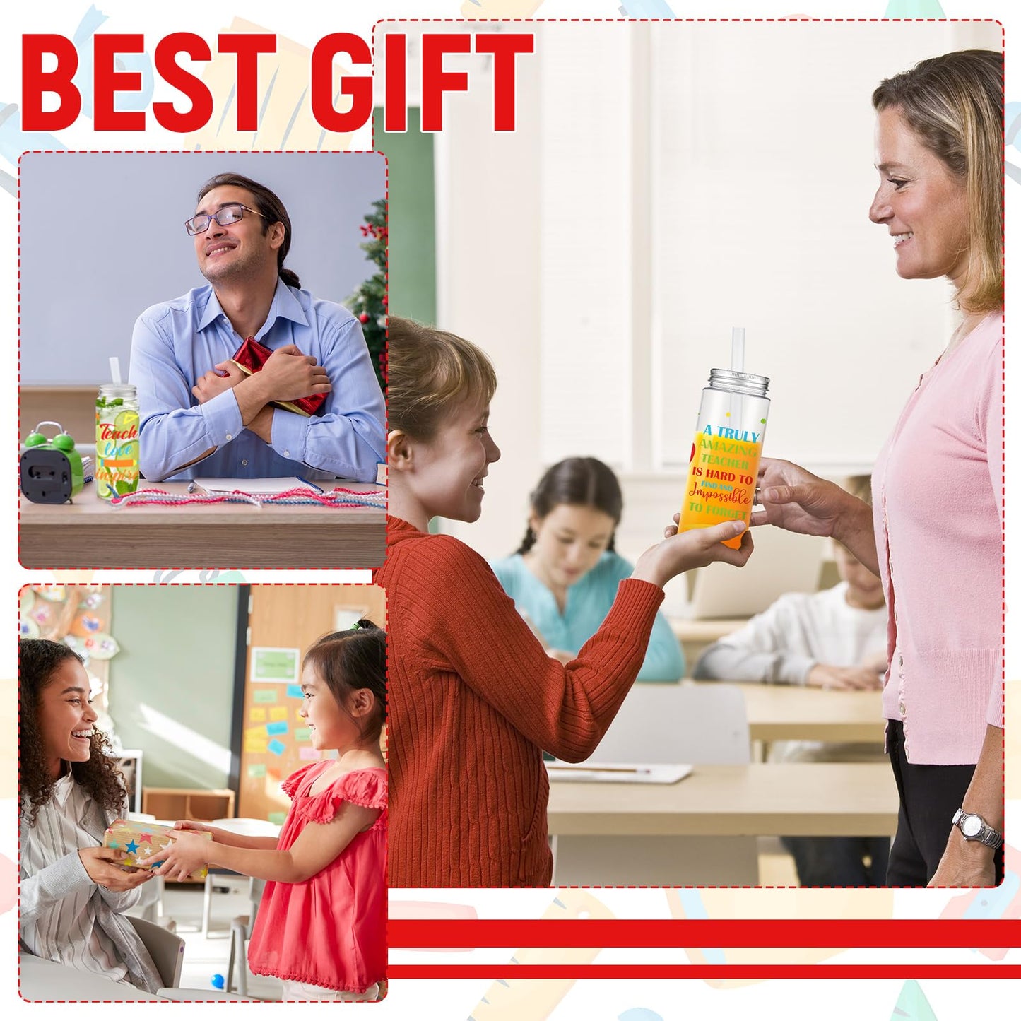 Ziliny 36 Pcs Teacher Appreciation Gift Teacher Cups Bulk 14.2oz Thank You Cups with Lid and Straw Inspirational Cold Drinking Cup for Coworker Stuff