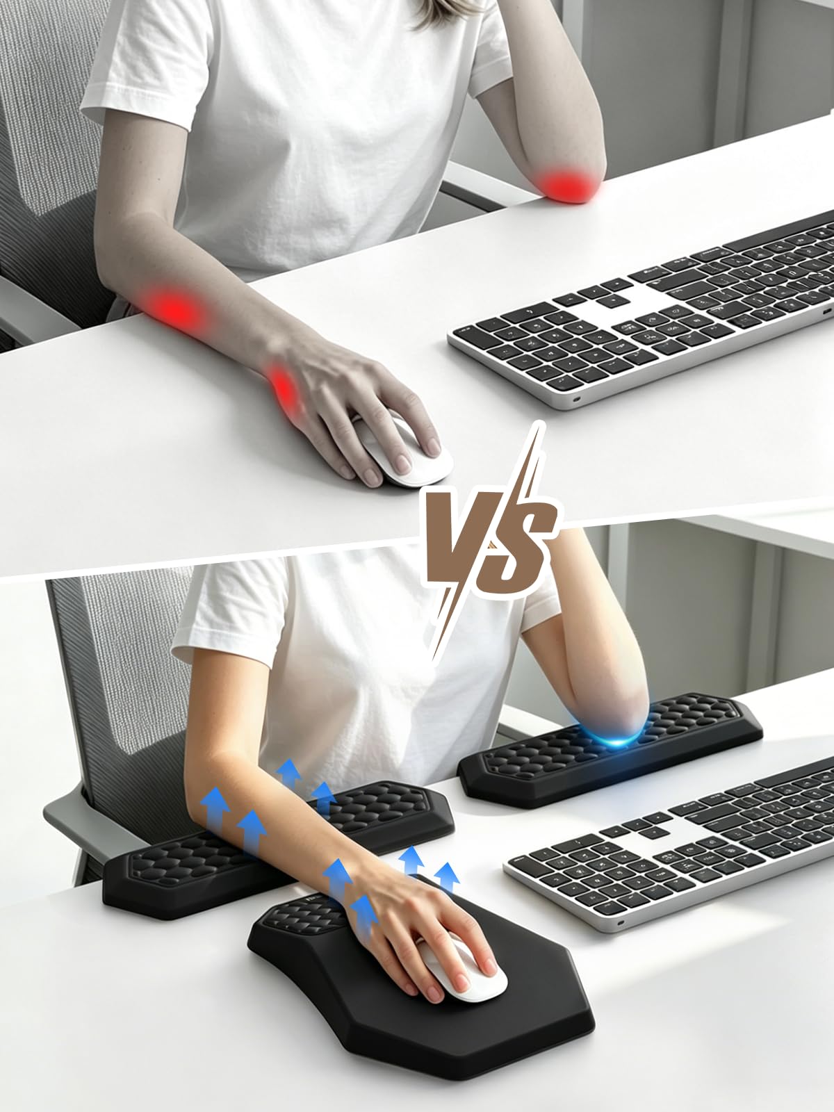 2-in-1 L-Shaped Desk Elbow Pads, Ergonomic Desk Edge Cushion & Mouse Pad Set with Wrist Rest, Soft Memory Foam Comfort Support for Wrist Arm Elbow, Non-Slip Base, Black
