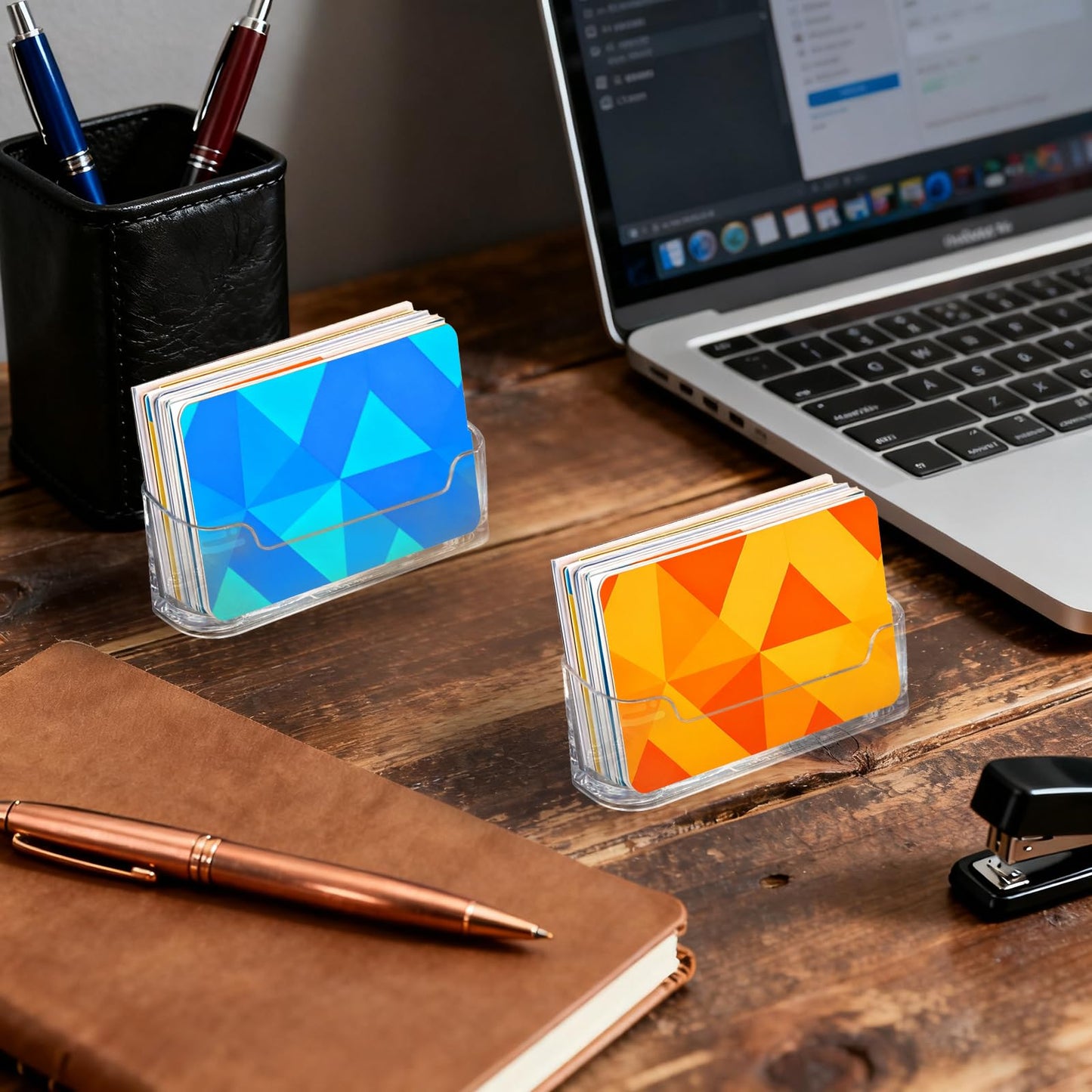UCEHIPAW 65 Pcs Business Card Holder Transparent Acrylic Postcard Display Holder Desktop Style Card Stand for Home Office Desk Table