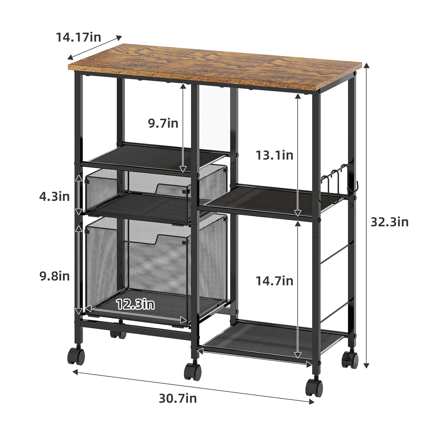Tiaoheka Rolling File Cart with Wheels,Lateral File Cabinet with 2pcs Drawers,Rolling Printer Stand Cart with Open Storage Shelf,Hanging Filing Cabinet Organizer Cart Fits Letter Size for Home Office