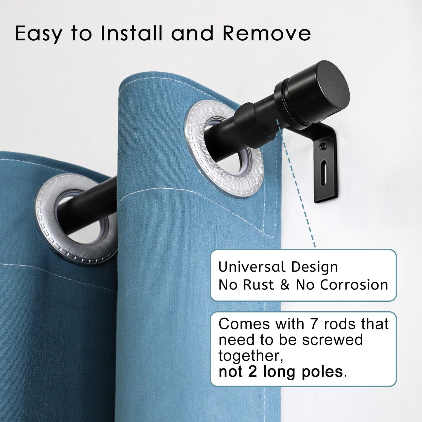 Byondeth Curtain Rods for Windows 16 to 120 Inches Adjustable Length 1 Inch Diameter Window Curtain Rod with Aluminium Finials, Black