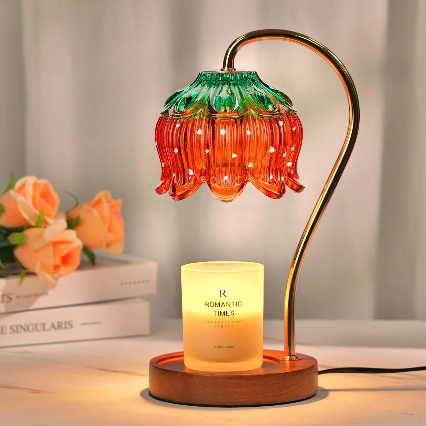 Funistree Flower Candle Warmer Lamp with Timer, Dimmable Candle Lamp Warmer, Christmas Birthday Gifts for Women Mom Her, House Warming for Home Decor, Lotus Wax Warmer for Yankee Candles-Strawberry