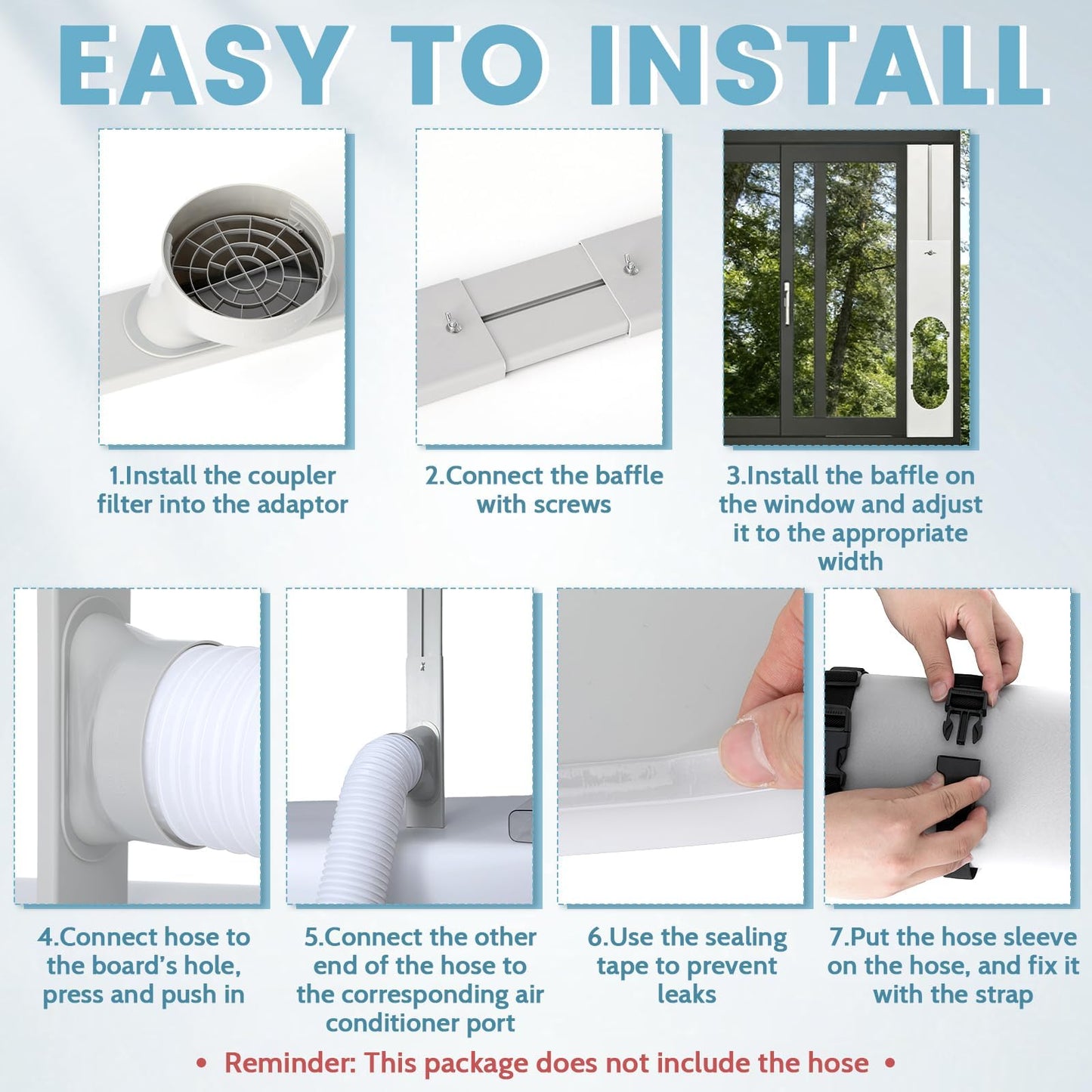 Conderyang Portable Air Conditioner Window Unit Kit with Coupler Universal Adjustable Sliding Seal Plate Kit for Horizontal & Vertical Window AC Hose Cover Wrap Suitable for 5.9" x 59" Exhaust Hose