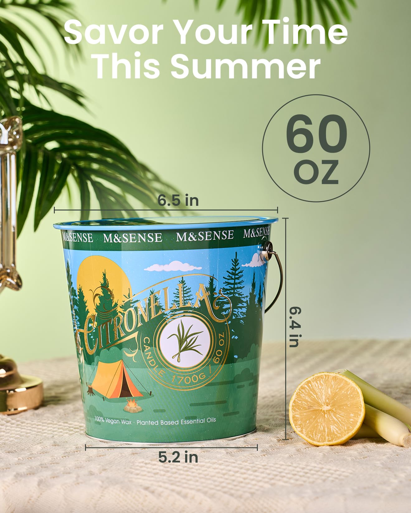 Large Citronella Candles Outdoor 60 oz,Big Outdoor Summer Candle,Large Citronella Candle for Patio,Big Camping Candles,370 Hours Burn Time,Nature Soy Wax