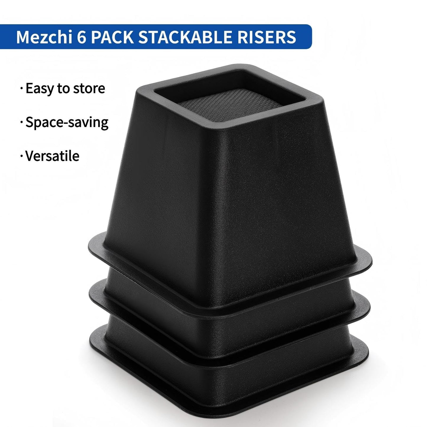 Mezchi Bed Risers 4 Inch Heavy Duty, 6 Pack Durable Plastic Furniture Lifts, Supports 2200 lbs for Bed, Sofa, Desk, Non-Slip & Stackable Design