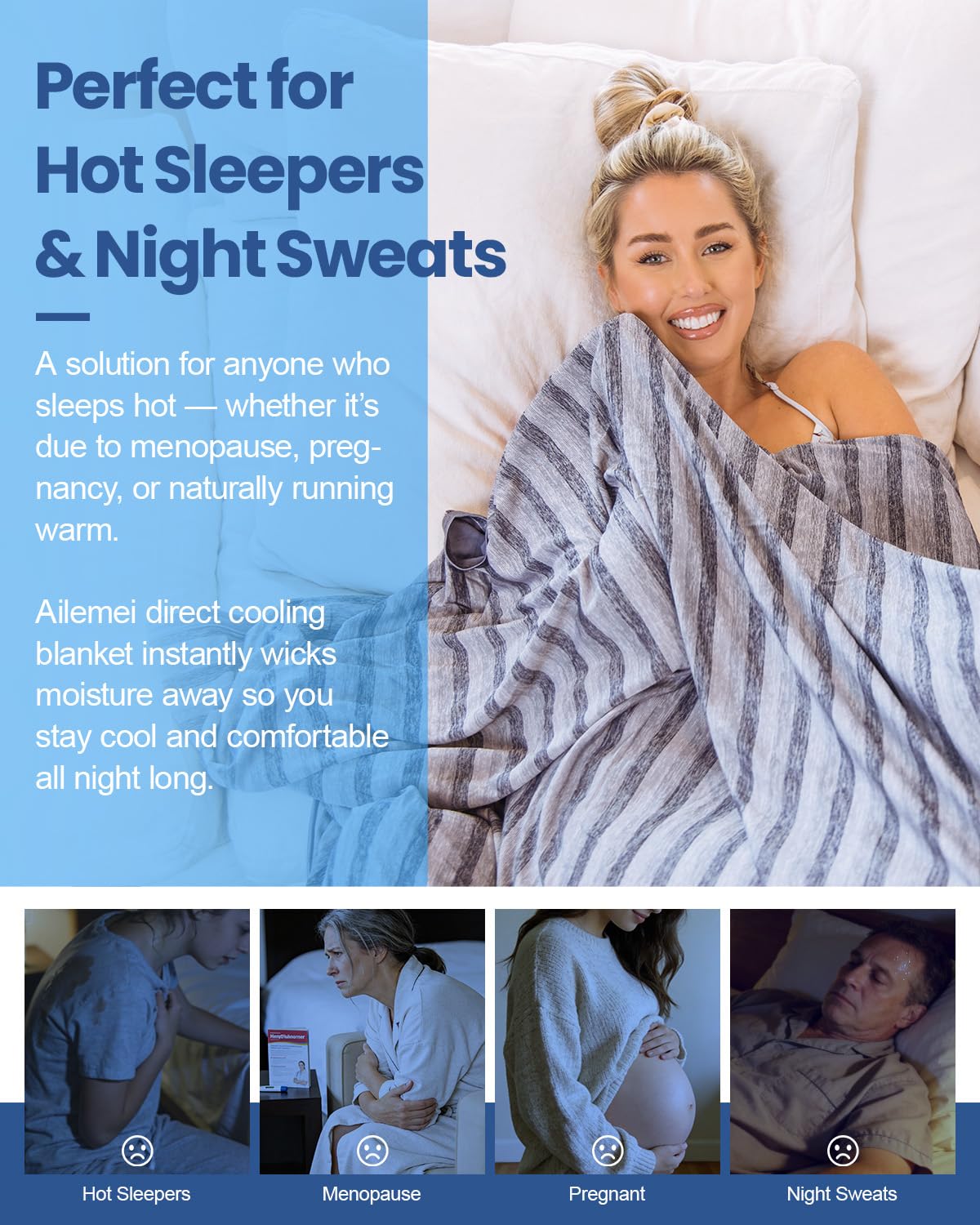 Ailemei Direct Cooling Throw Blanket for Hot Sleepers,Double Sided Cold Effect, Lightweight Breathable Summer Bed Blanket for Couch, Transfer Heat to Keep Body Cool Night Sweats,50"x70"