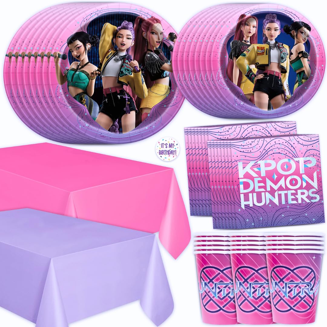 KPop Demon Hunters Birthday Decorations | KPop Demon Hunters Plates and Napkins, Cups, Tablecloths | Officially Licensed