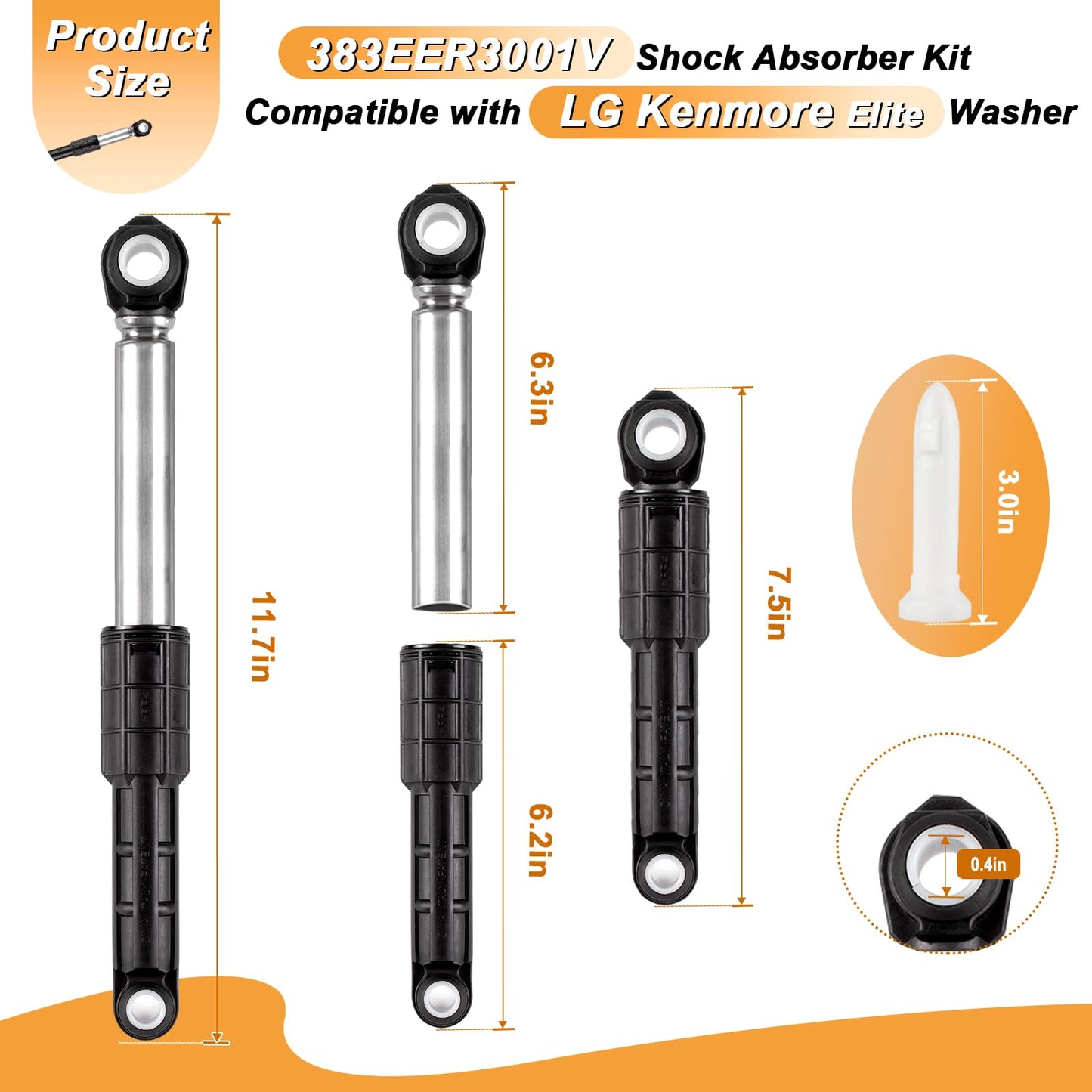 Upgraded 383EER3001S 383EER3001V Washing Machine Shock Absorber for LG Kenmore/Sears Washers, Replaces AP4998813 PS3522315 PS3522317-3-Pack - 1 Year Warranty