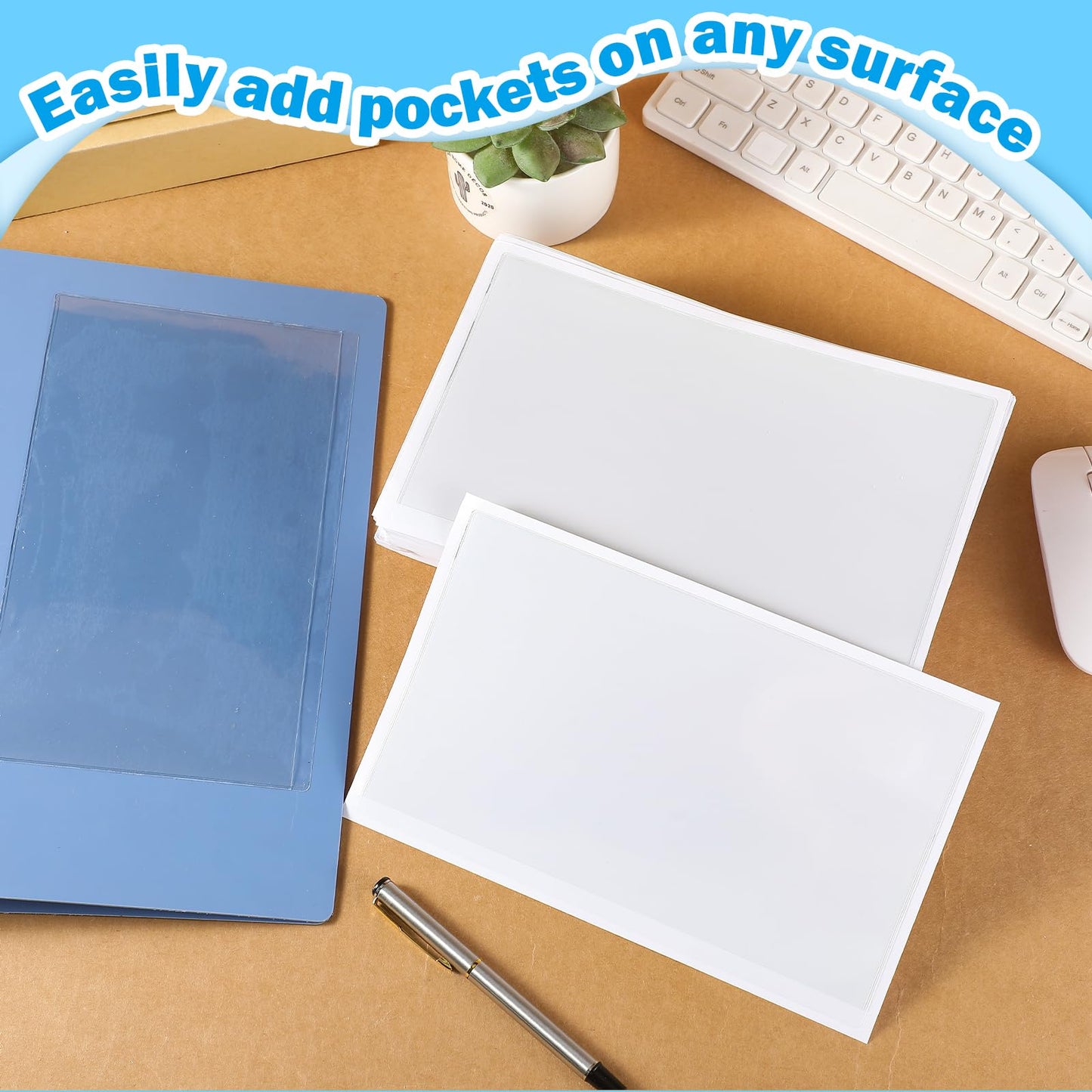 Epakh 100 Pcs Self Adhesive Pockets - Bin Labels for Storage Bins Adhesive Sticky Pockets Plastic Label Sleeves Work Job Ticket Order Holders with Top Open for Home Posting Signs Office (9 x 5.6 Inch)