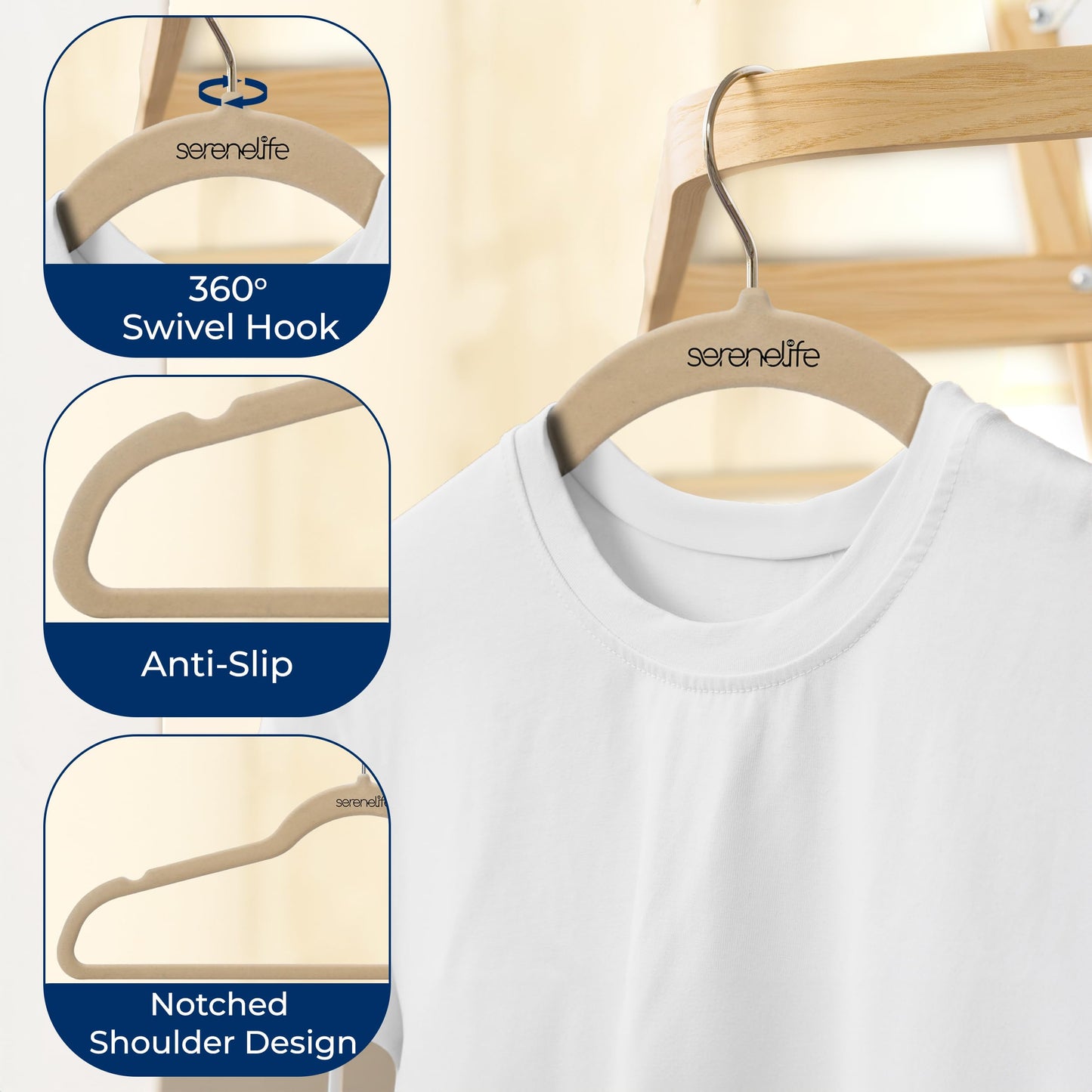 SereneLife 20 Pack Velvet Hangers - Non-Slip Felt Hangers with 360° Swivel Hook - Ultra-Thin, Lightweight, Space Saving for Shirts, Sweaters, Hoodies, Kids Clothes & Dresses