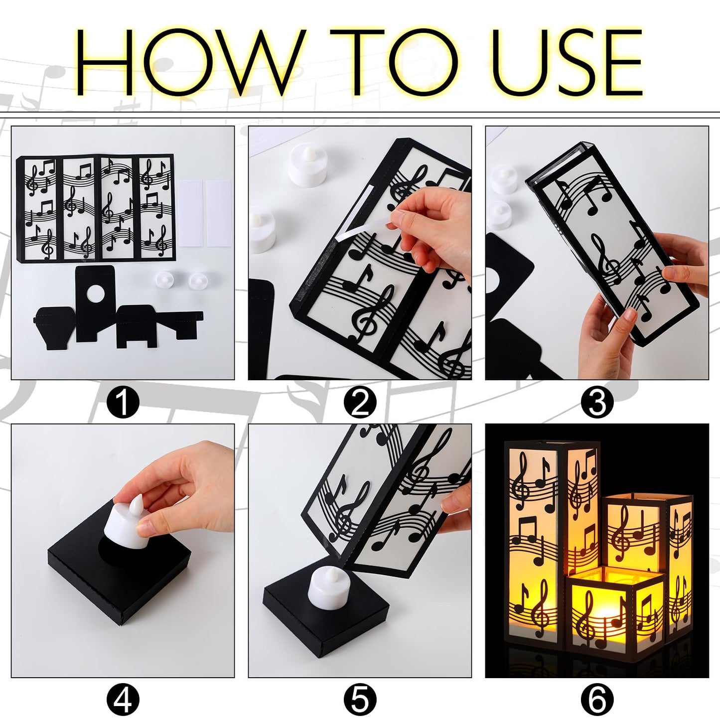 Rossesay 24 Pcs Music Centerpieces for Table 3 Size Music Note Paper Lantern Boxes Table Ideas Decorations for Musical Room Party Decorations Wedding Birthday (Classic)