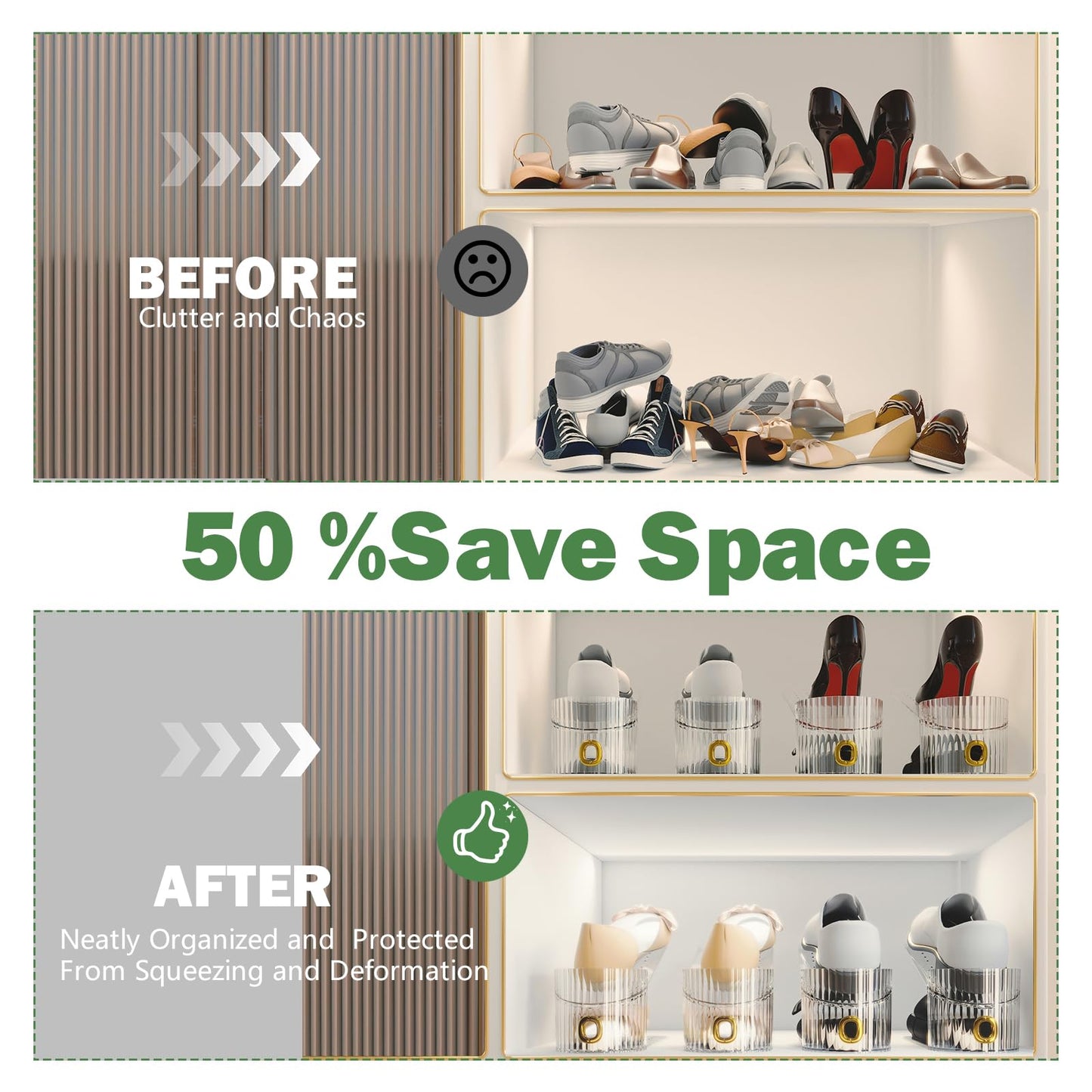 PureSprout Adjustable Slot Organizer for Pairs of Shoes, Space Saver, Double Deck Riser Rack, Closet Organizer (Clear, 20 Pack)