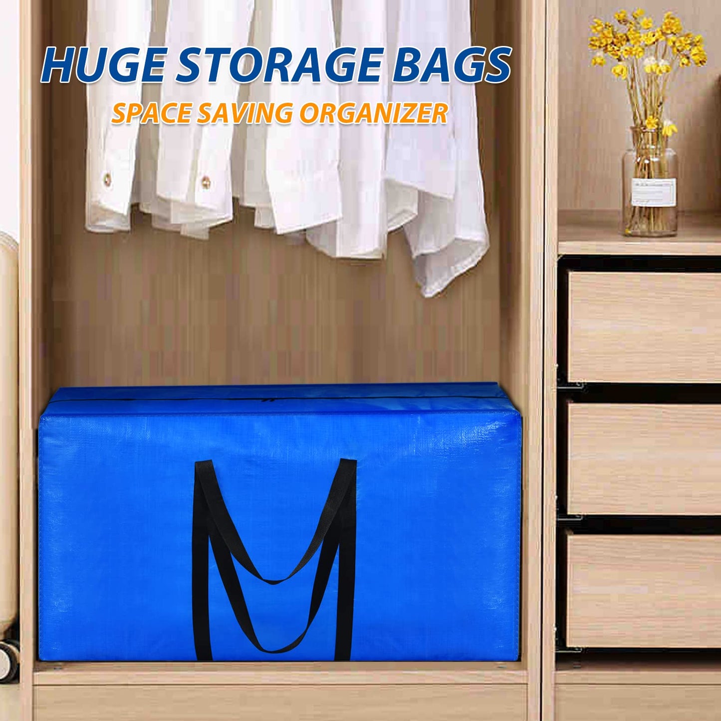 57 Gallon Extra Large Storage Bags, XXL Jumbo Large Moving Bags Heavy Duty, Storage Totes Moving Boxes Supplies for College, Foldable Duffle Bag for Travel, Christmas Tree Bag, 42x23x13.5inch - 4PACK