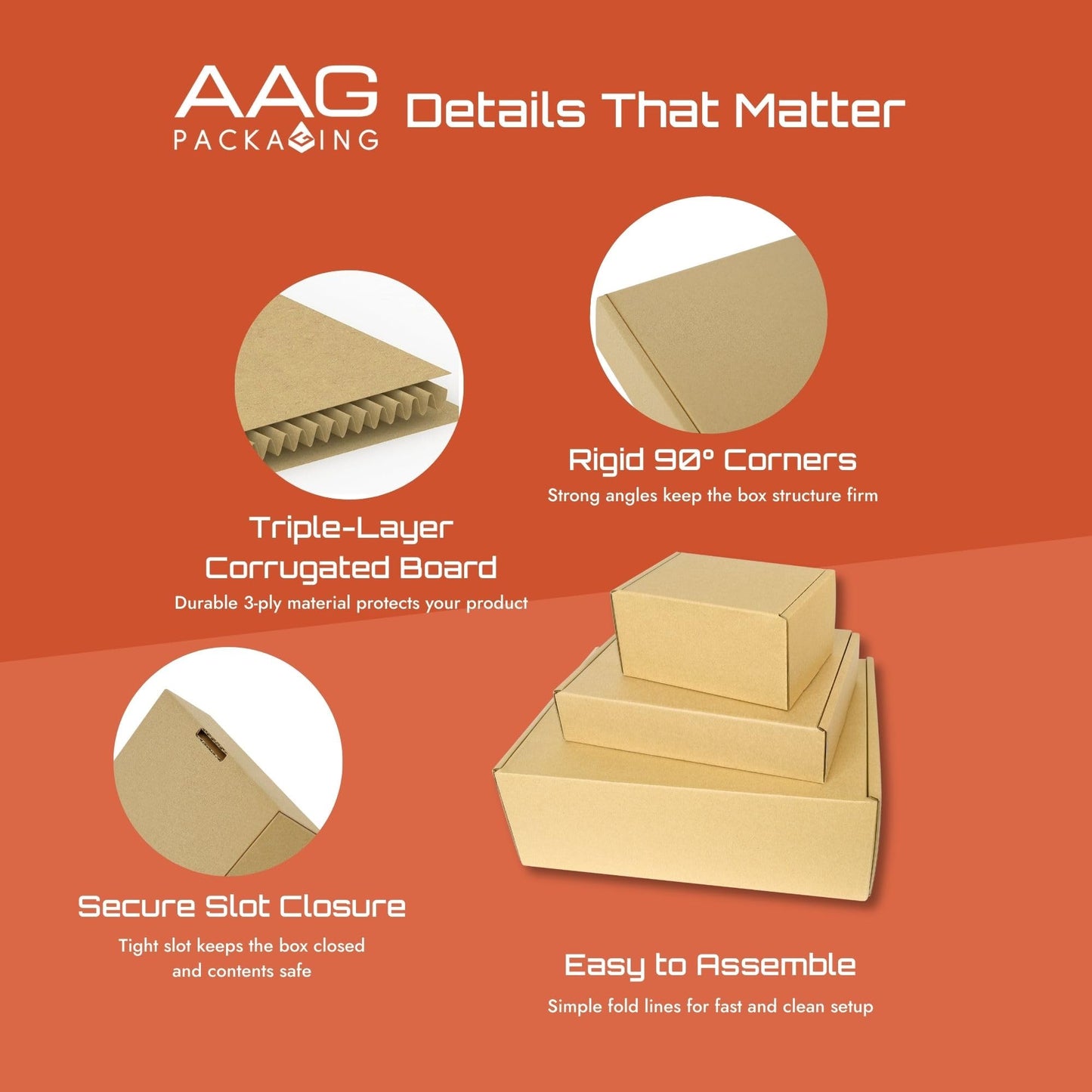 Corrugated Shipping Box Mailers AAG PACKAGING boxes for packaging small business, small mailing boxes, rigid 90° corners, secure slot closure, quick fold assembly (9"x6.5"x2" Brown/Set of 20)