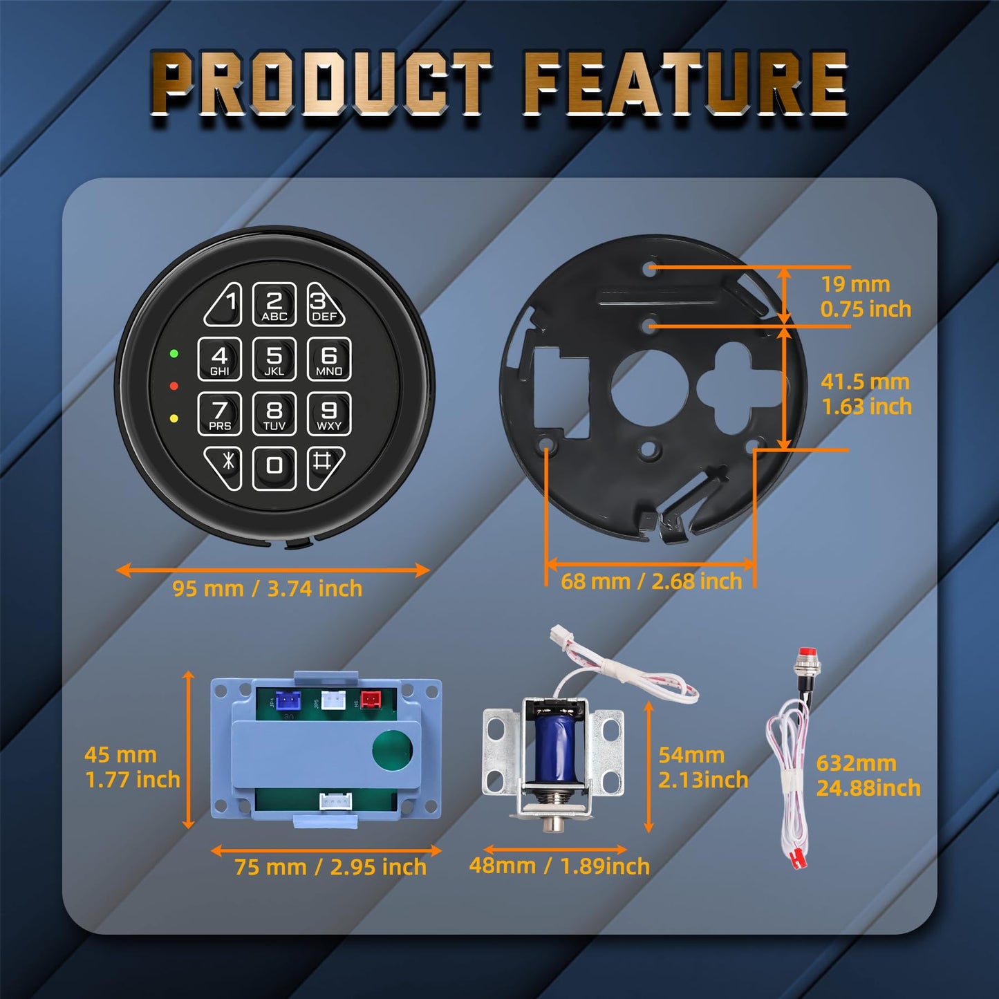 Electronic Safe Lock Replacement Keypad with Solenoid Lock, Gun Safe Lock with Programmable Electronic Keypad, Lock Fits High Security Safe Box and Security Cabinet