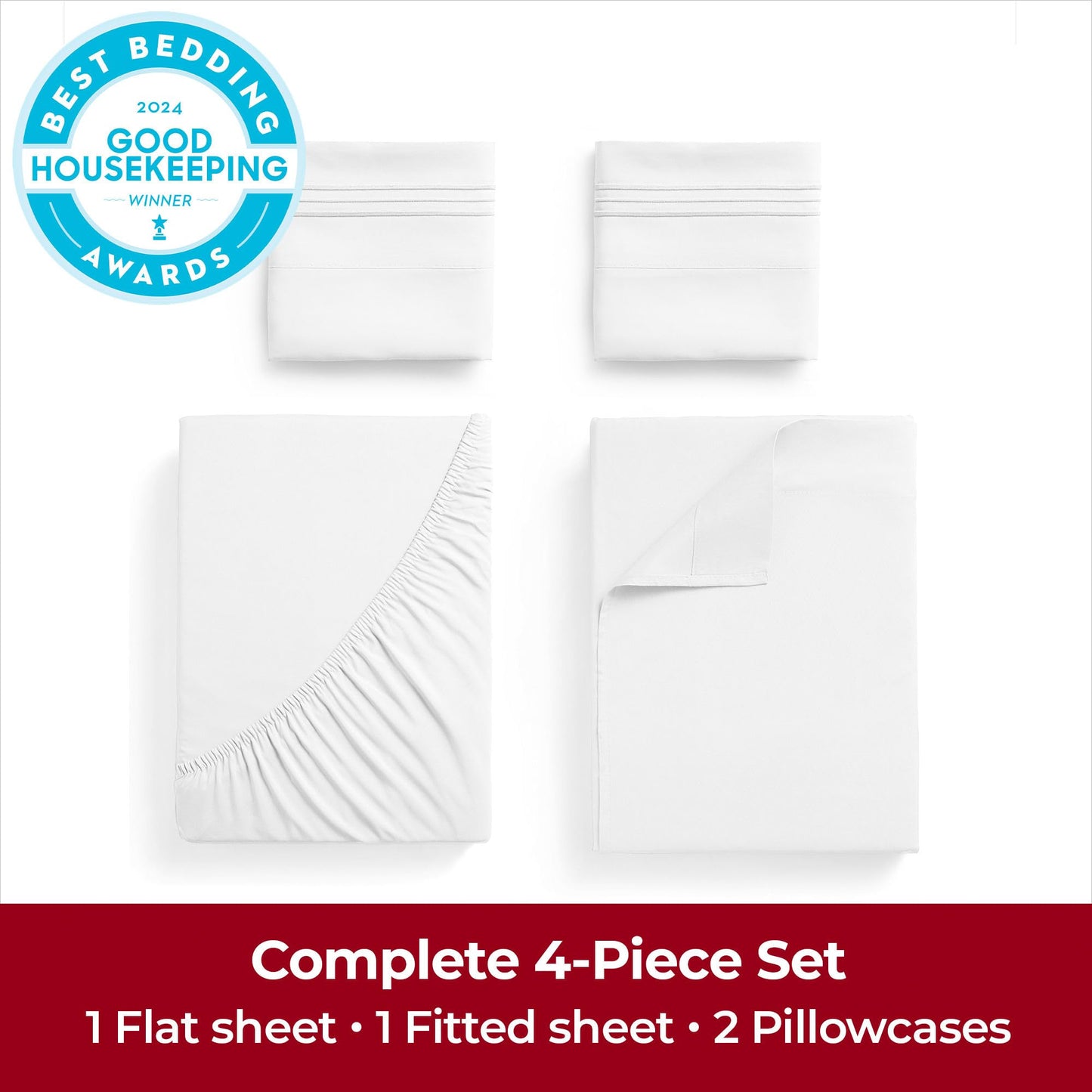 Mellanni Extra Deep King Sheets - 4 PC Iconic Collection Bedding - Hotel Luxury, Ultra Soft, Cooling Bed Sheets - Wrinkle, Fade, Stain Resistant (King, White)