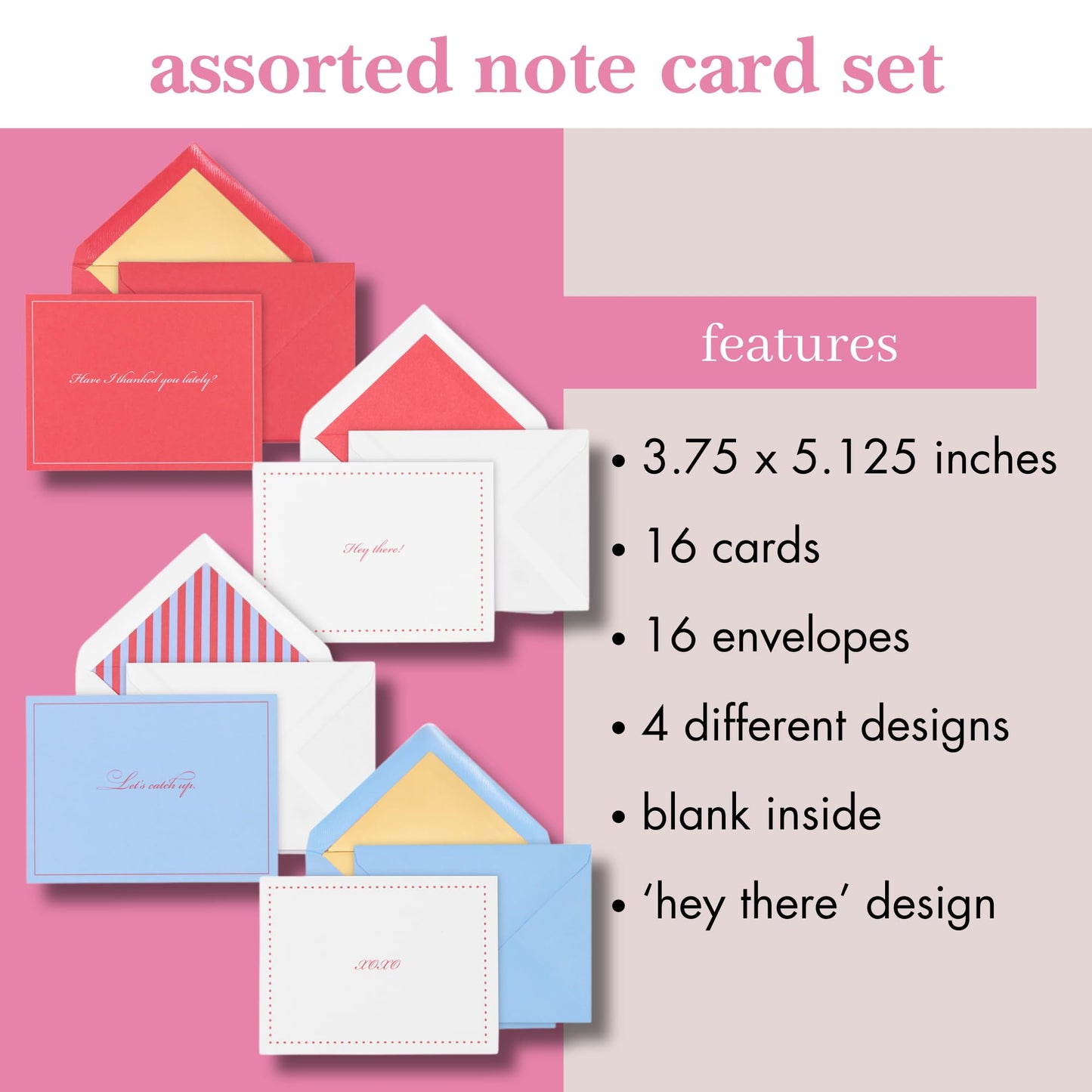 kate spade new york Blank Assorted Notecard Set, Stationery Set with 16 Cards and Envelopes, All Occasion Notecards (Hey There)