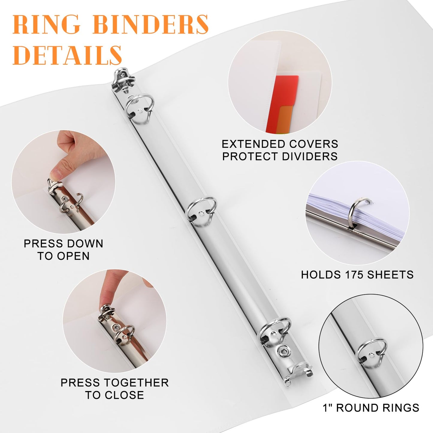 Fulmoon 24 Pcs 3 Ring Plastic Binders Bulk with 2 Pockets Flexible Binder with Transparent View Cover Plastic Binder for Home Office(1 Inch,White)