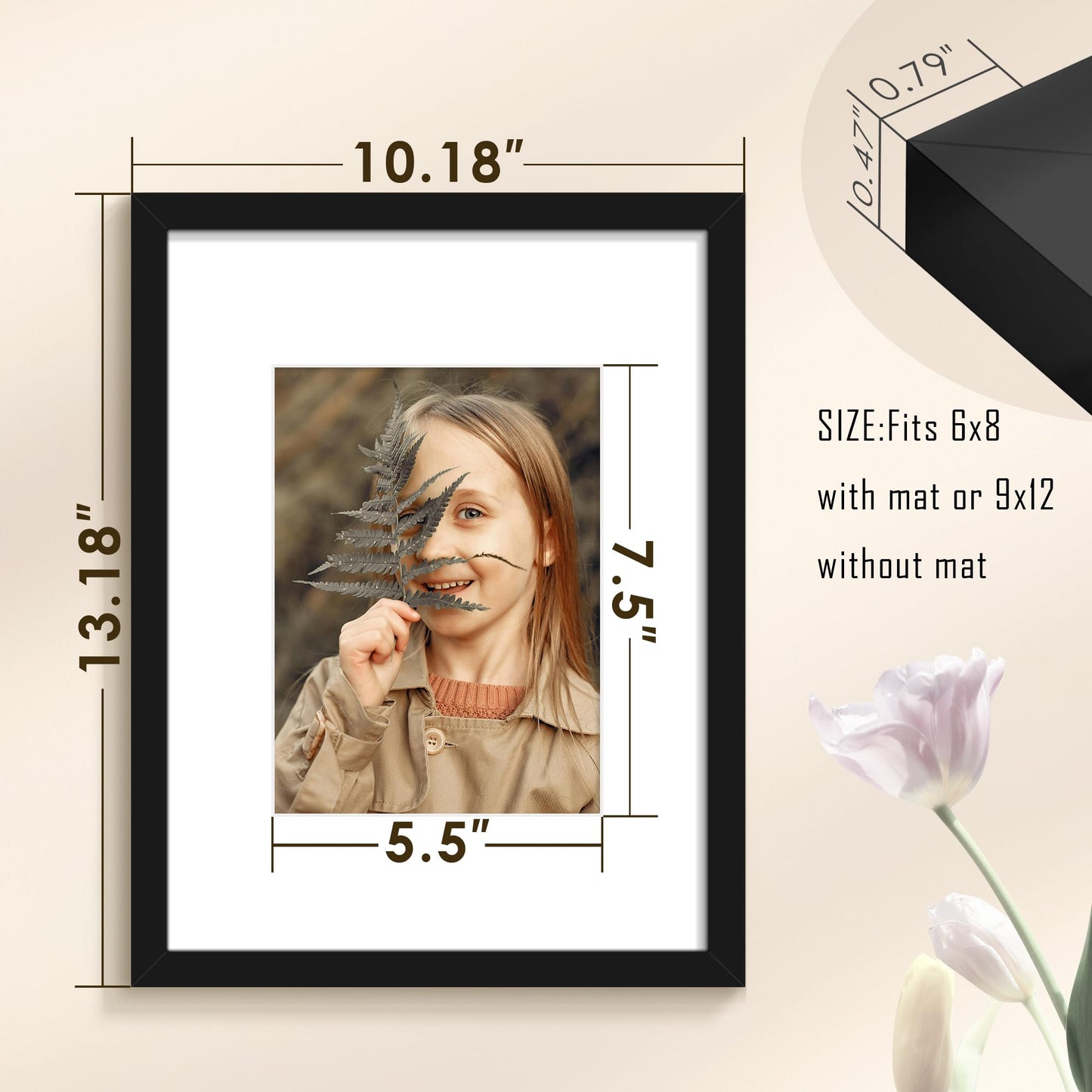 Fisnish 9x12 Picture Frame Sef of 10, Display Pictures 6x8 with Mat or 9 x 12 Without Mat, Photo Frame Collage for Wall Gallery Decor, Wall Mounted, Black
