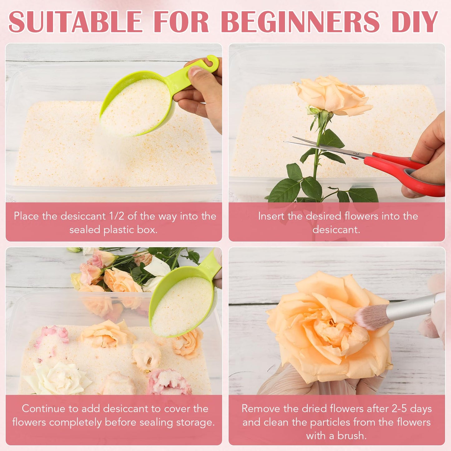 VOISEN Silica Gel Flower Drying,5LBS Flower Drying Silica Gel Crystals,Color Indicating Flower Preservation Kit Contains Flowers Desiccant, Brush, Gloves, Plastic Box