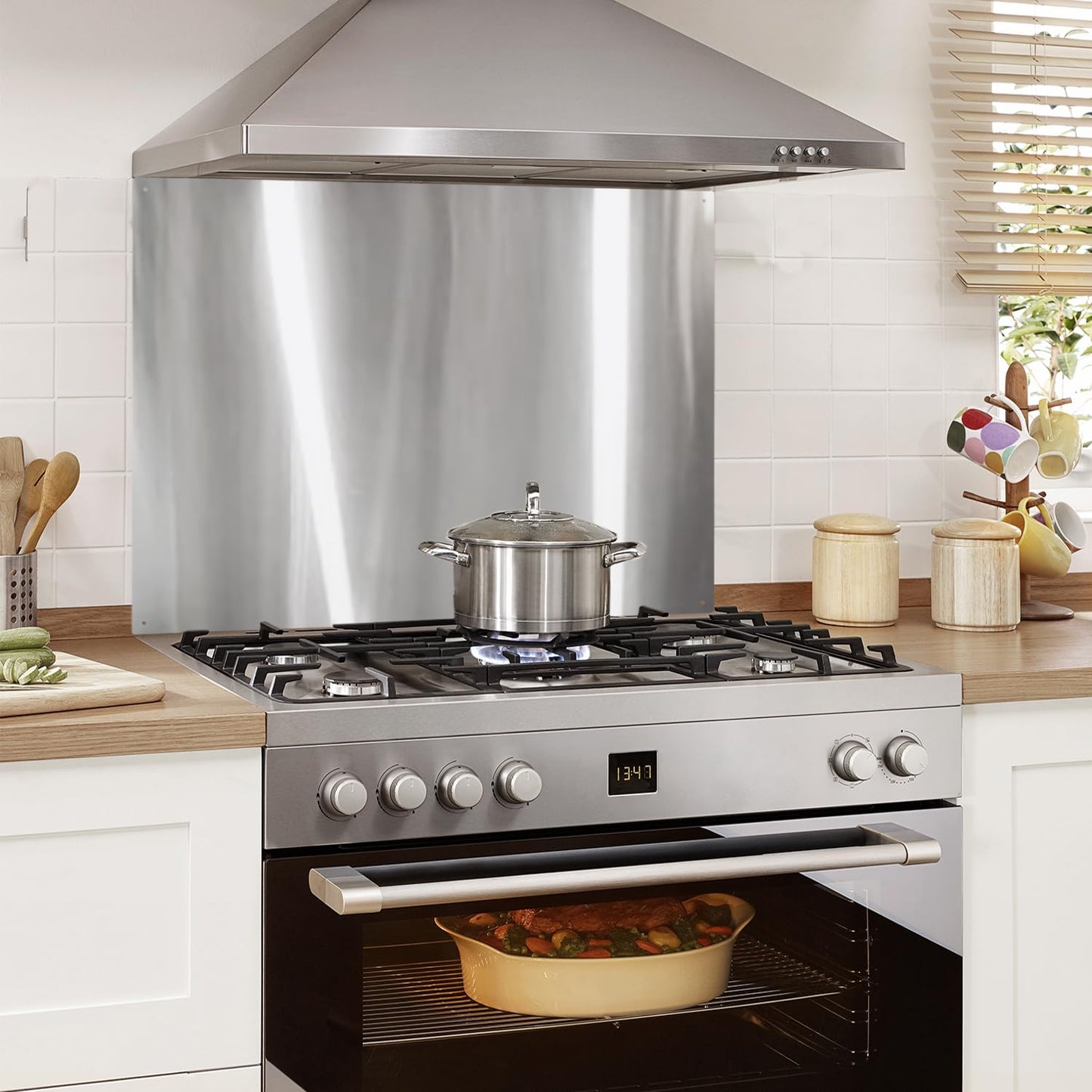 LTSEAME 36" x 24" Stainless Steel Stove Backsplash Panel Flush Mount Splash Guard for Kitchen Wall, Heat & Stain Resistant, Easy Installation with Pre-Drilled Holes