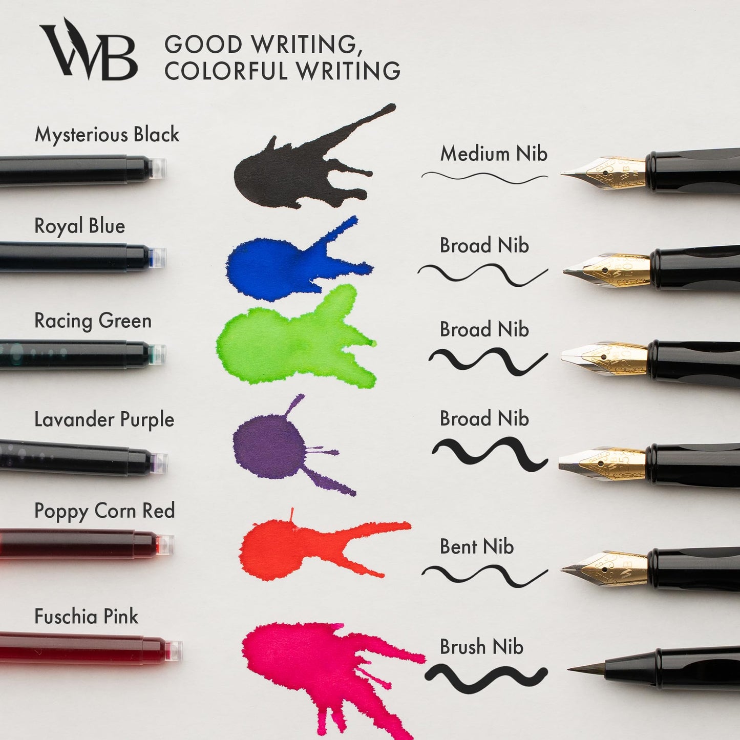 Wordsworth and Black Calligraphy Pen Set - Grey - Includes 2 Calligraphy Pens, 18 ML Ink Bottle, 60 Ink Cartridges, A Refill Converter, 1 Medium and 4 Broad Nibs, Brush Pen