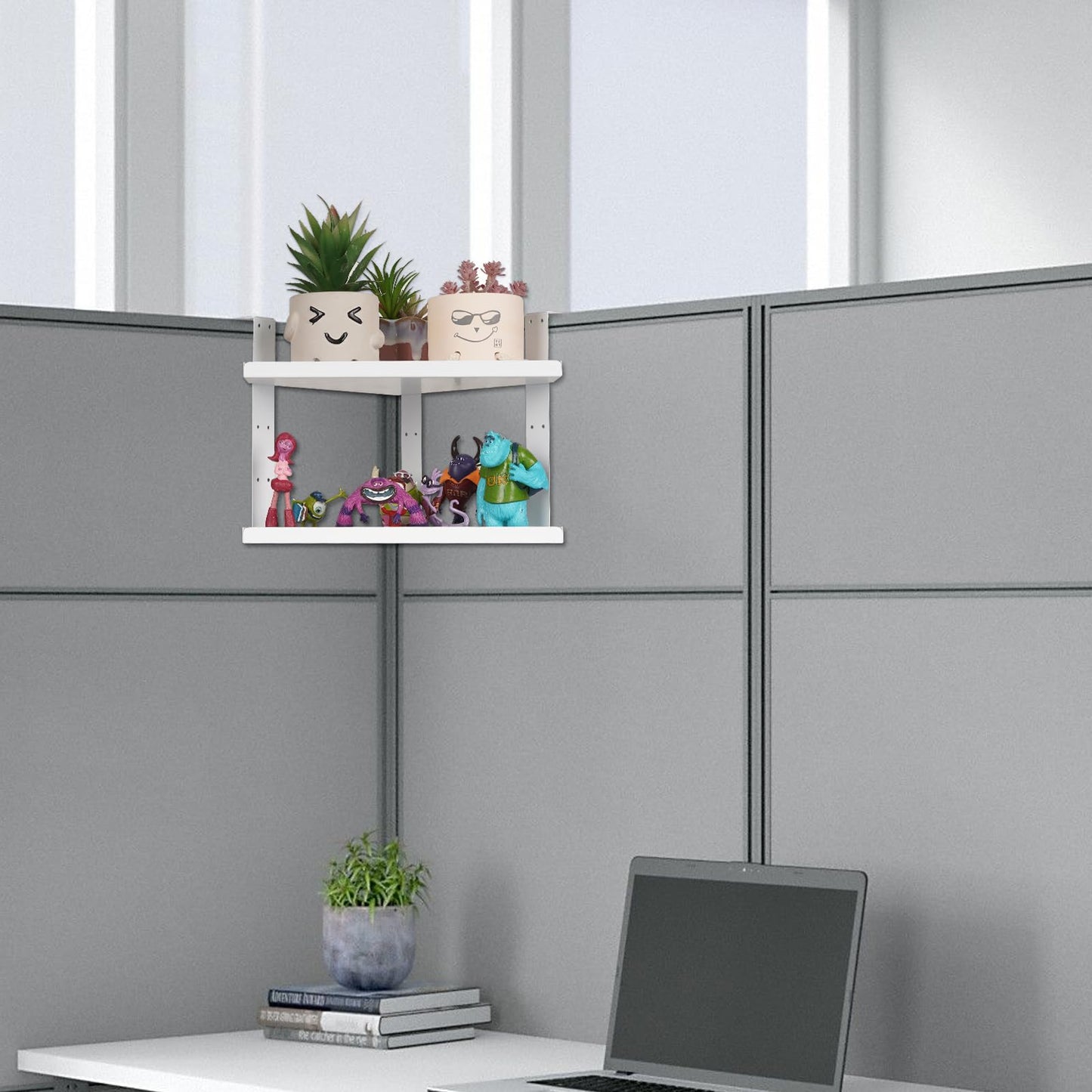 Olpchee Office Cubicle Shelf - Height Adjustable Corner Shelf with Adjustable Hooks