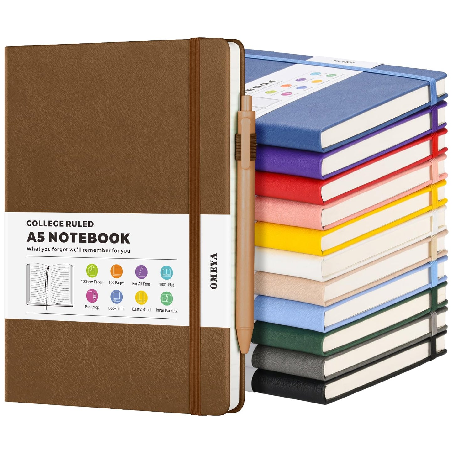 12 Pack Journal Notebooks for Work with 12 Pens, A5 Hardcover Notebook，Business Notebooks Bulk, College Ruled Notebook for Men, Leather Journal for Writing, 160 Pages, 100GSM Thick Paper (5.7" x 8.3")