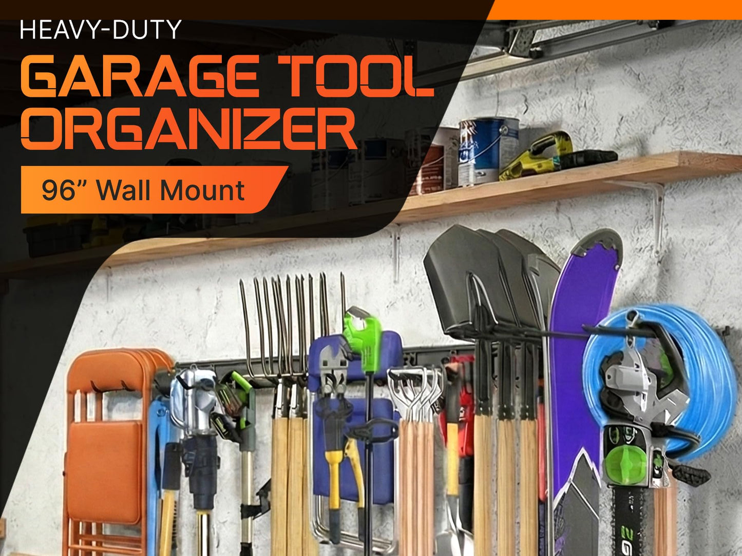 Evalote "64 Garage Tool Organizer Wall Mount - Heavy Duty 750lbs Metal Storage Rack, Easy Install Adjustable Hooks for Garden Tools Brooms