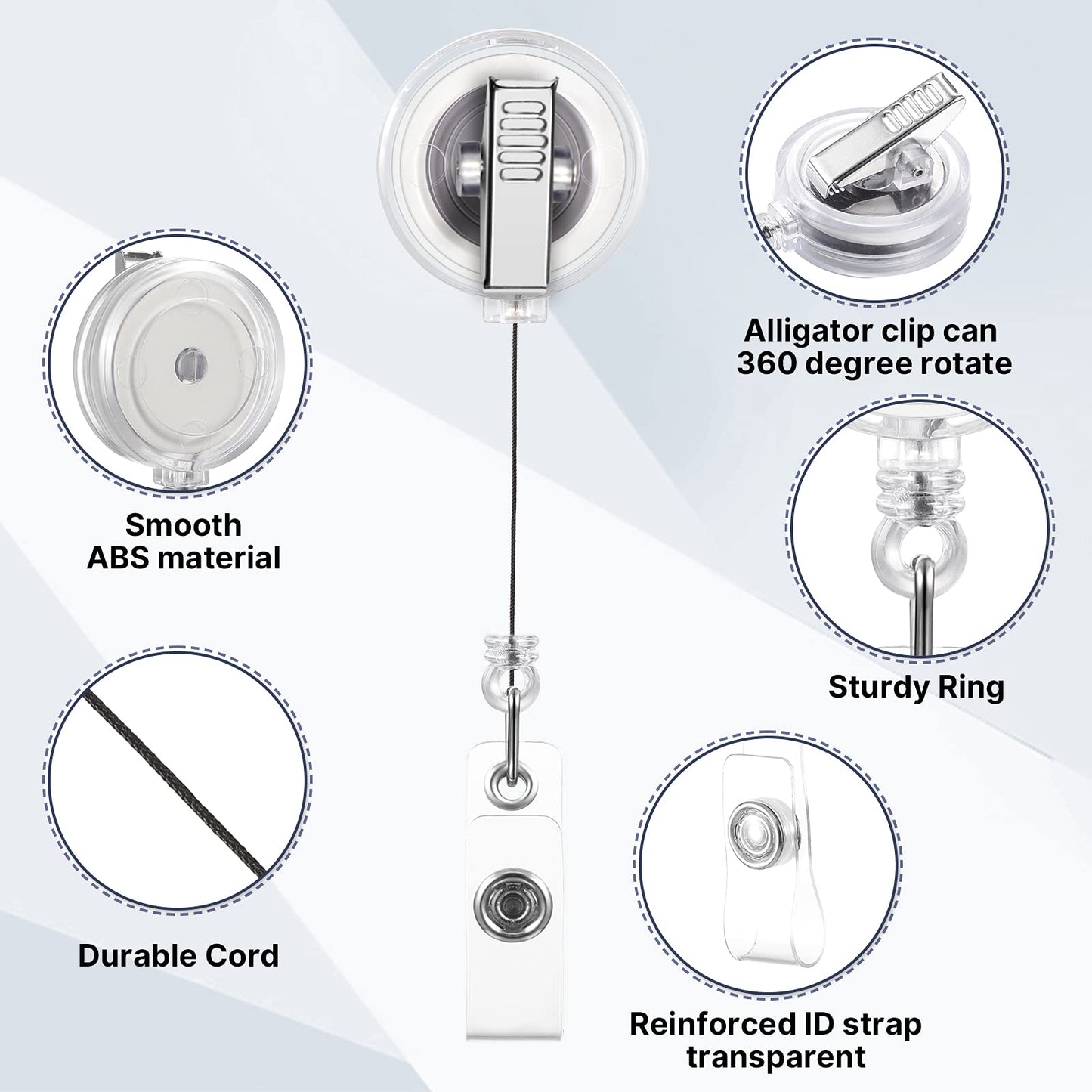 Fulmoon 100 Pcs Translucent Retractable Badge Reels Round ID Badge Holders Nursing Name Reels with Swivel Alligator Clip and Vinyl Card Strap for Nurses Volunteer Students Teachers(Translucent Clear)