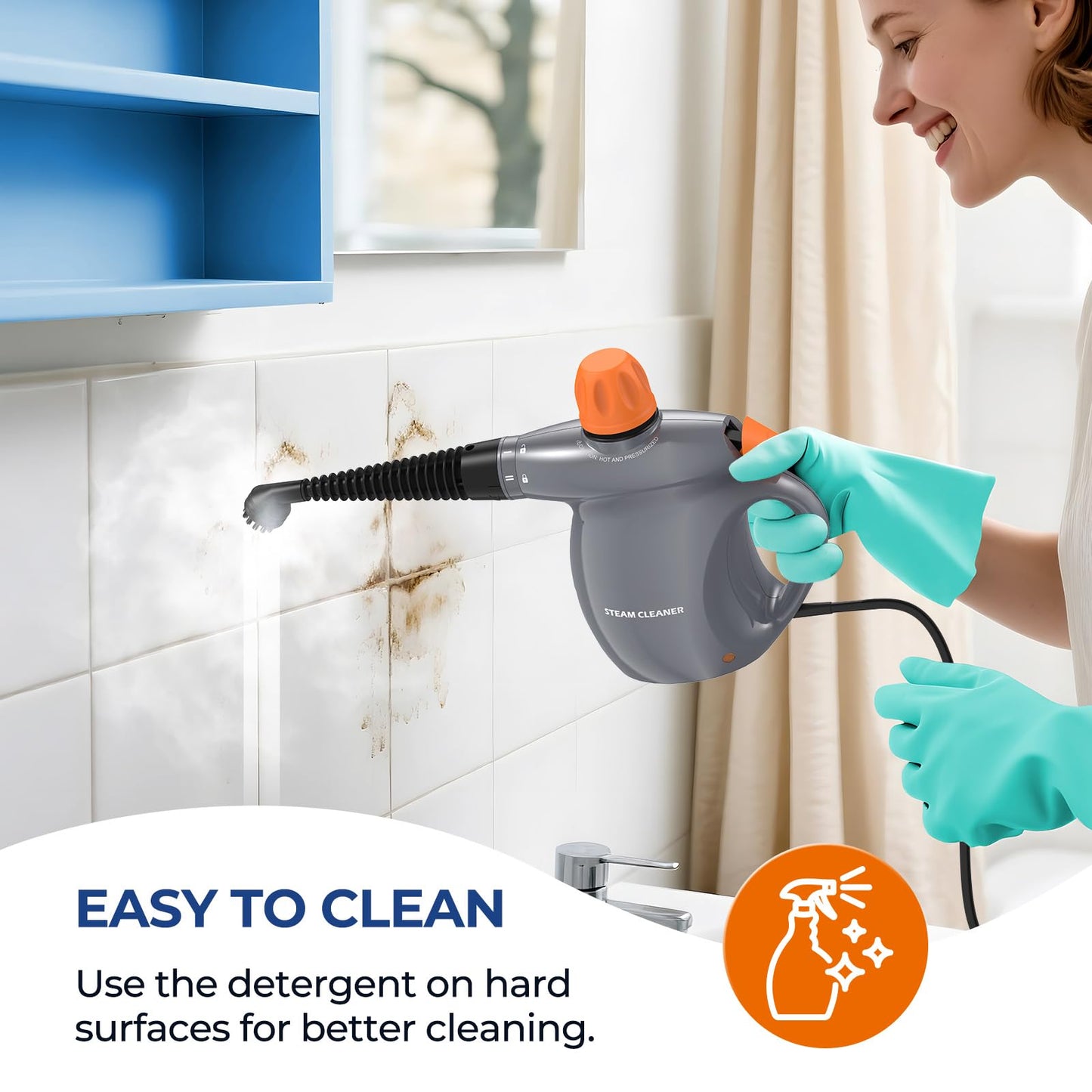 Steam Cleaner, Pressurized Handheld 13pcs Multi-Purpose Natural Deep Cleaning Steamer, Portable Steamer for Cleaning Home, Grout, Kitchen, Car, Window, Upholstery, Bathroom and Clothes, Gray