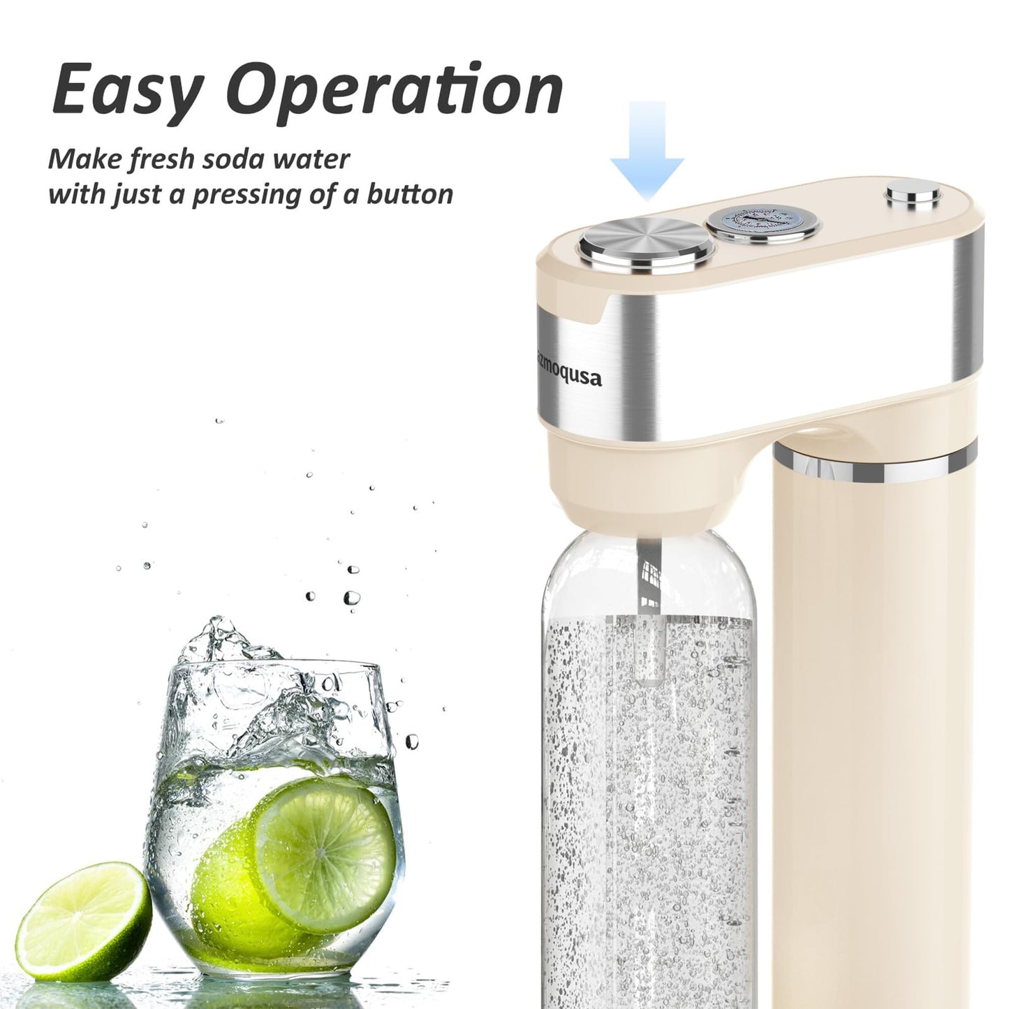 Sparkling Water Maker for Home, Soda Streaming Maker with 2 BPA free Bottles(1L + 0.5L) Carbonated Water Seltzer Fizzy Drink Machine, Compatible with Screw-in 60L CO2 Carbonator(NOT Included) (Cream)