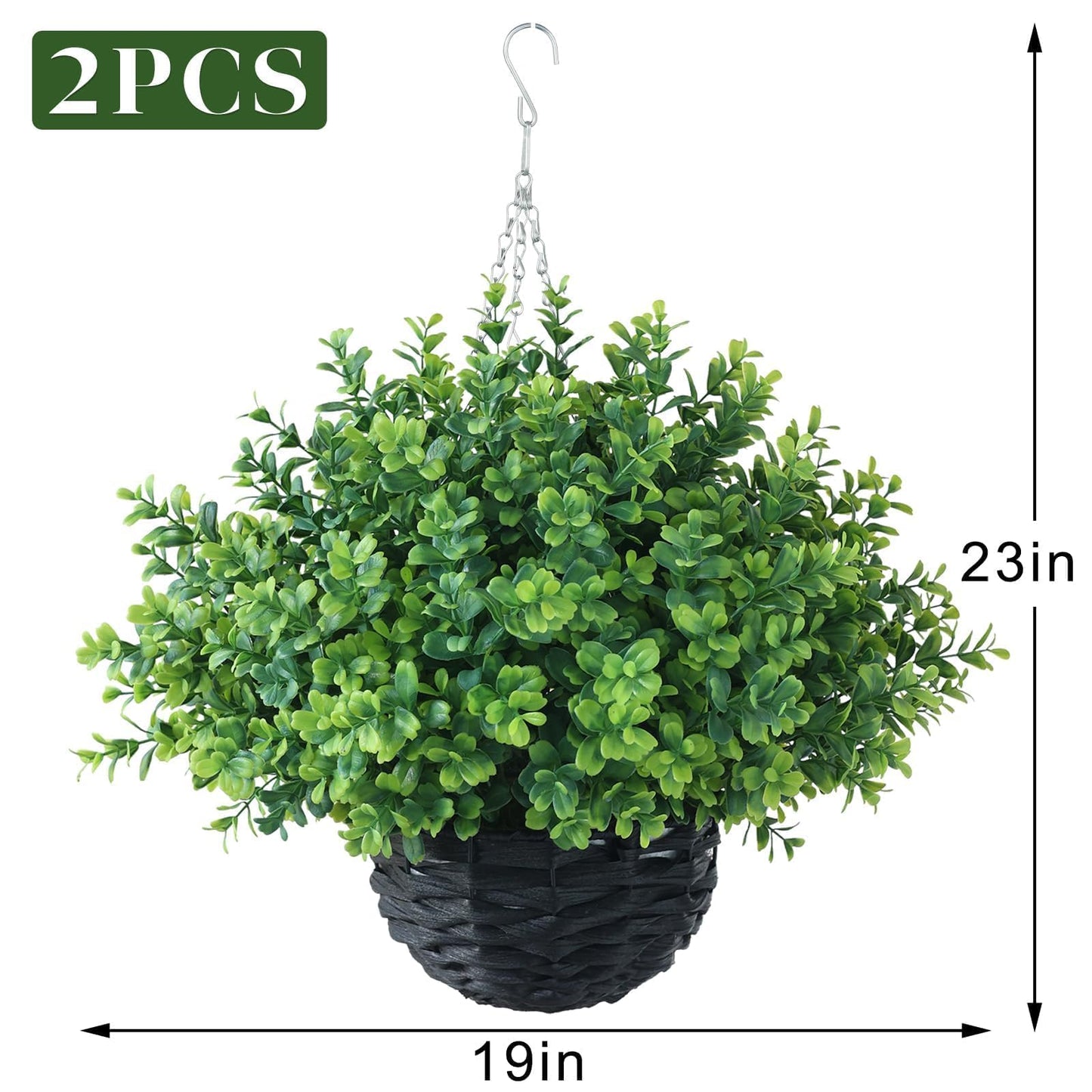 FOTEEWL Artificial Boxwood Hanging Baskets - 2 Sets of Hanging Plant Fake Bushes with Baskets,UV-Resistant Suitable for Outdoor,Porches,Eaves,Farmhouses,Courtyard Decorations