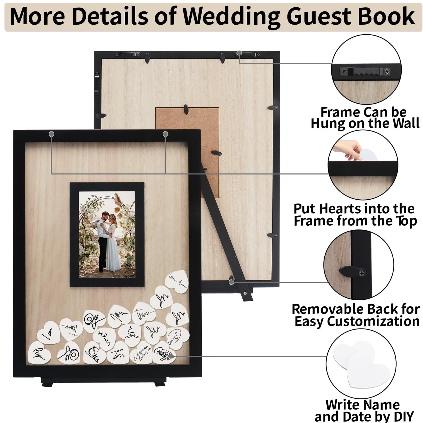 HYMENEX Wedding Guest Book Alternative, Guest Book Wedding Reception, Wedding Guest Book with Wooden Hearts Guest Book Signs for Wedding Anniversary Birthday Party Baby Shower