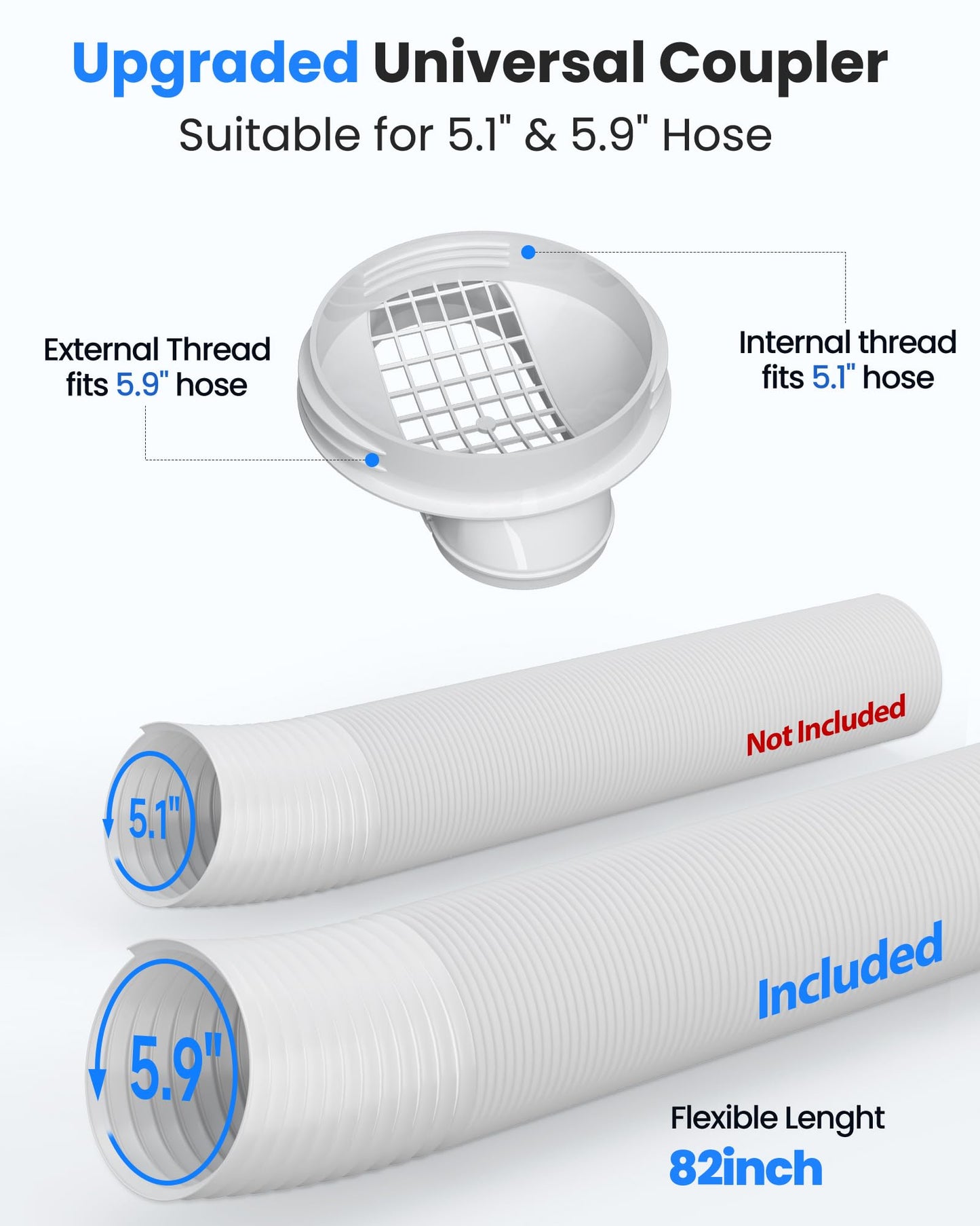 Portable Air Conditioner Window Vent Kit with 82" Length, 5.9" Diameter Exhaust Hose, 13Pcs Universal PVC AC Window Slide Seal with 4 Panel(17" to 63") for Horizontal&Vertical