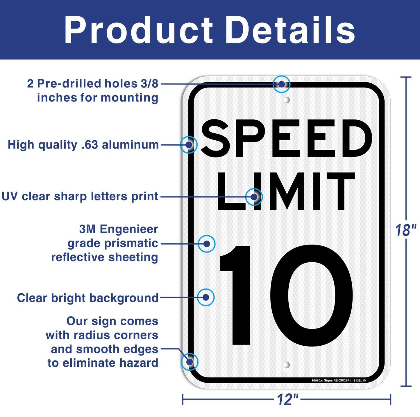 (4 Pack) Speed Limit 10 MPH Sign, Slow Down Sign, Traffic Signs,18 x 12 Inches Engineer Grade Reflective Sheeting, Rust Free Aluminum, Weather Resistant, Waterproof, Durable Ink, Easy to Mount