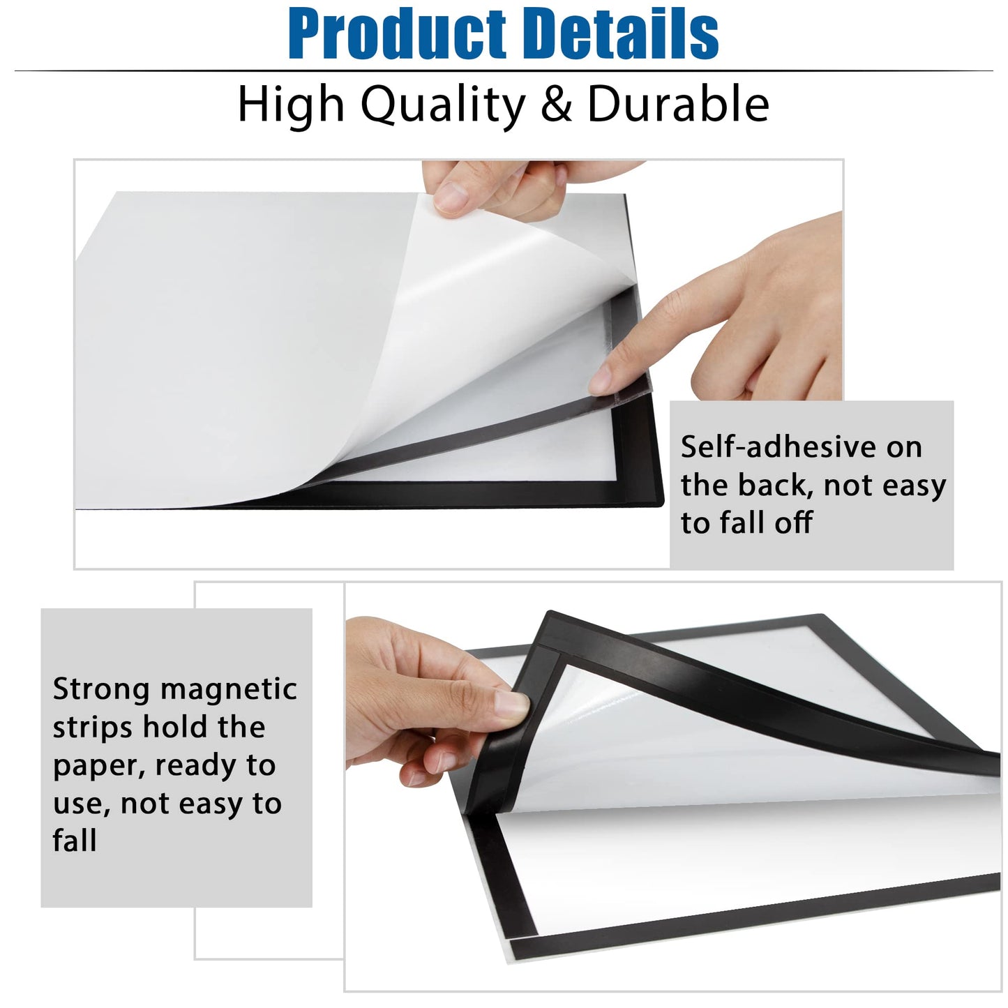 Golemas Magnetic Sign Holder, 8.5 x 11 Wall Mount Self Adhesive Document Display Frames, Double Sided Display for Glass Window (Black, 10pack)