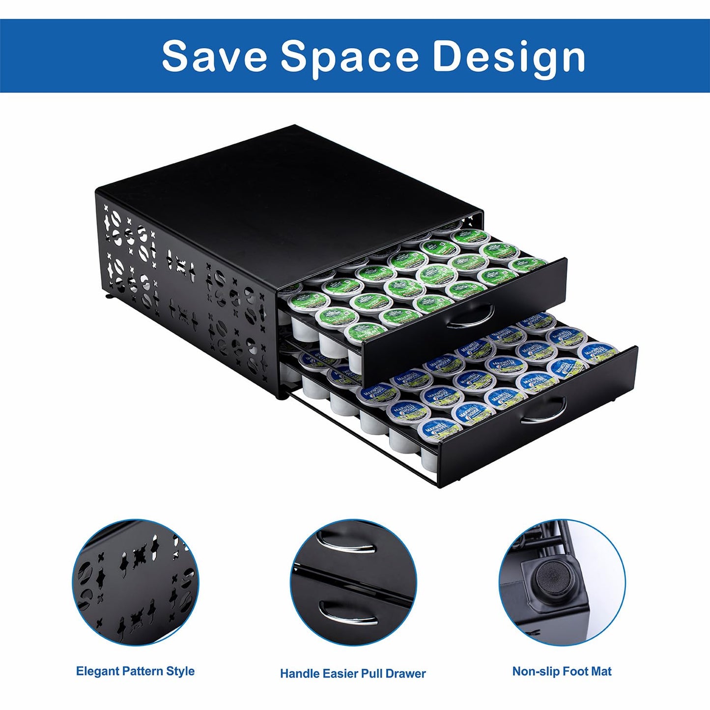 FlagShip K Cup Organizer Drawer 2 Tier Coffee Pod Holder for Keurig Pod Holder Save Space Countertop Kitchen (84 Pods Capacity)