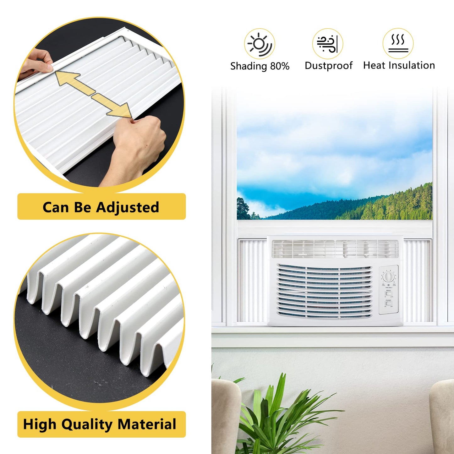Powrocket Window AC Side Panel with Frame Set,Air Conditioner Accordion Filler Curtain Replacement Kit,Fits Most 10000 BTU Window Air Conditioner Units,White