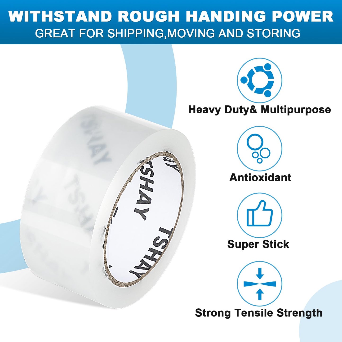 TSHAY Packing Tape, 24 Pack Heavy Duty Shipping and Moving Packing Tape, Clear, Packing and Moving Supplies, 1.88 inch Wide, 65 Yards Per Roll, Total 1560 Yards