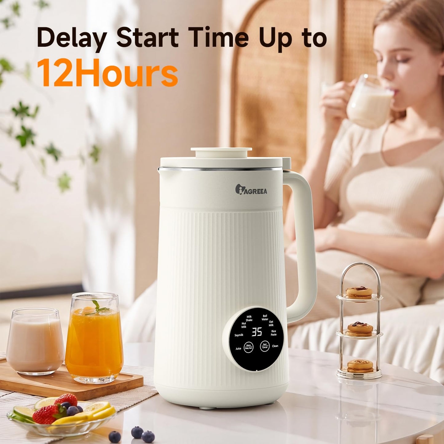 8-IN-1 IAGREEA Nut Milk Maker Machine, 35 oz Soy Milk Maker, Oat, Soy, Plant Based and Dairy Free Beverages, Juice, 2H Keep Warm Countertop Blender, 10 Blades, 12H Delay Start, BPA-Free, Self-Cleaning