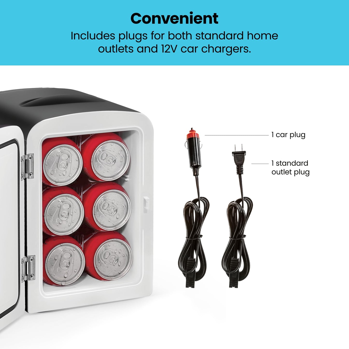 Chefman - Iceman Mini Portable Black Personal Fridge Cools Or Heats and Provides Compact Storage For Skincare, Snacks, Or 6 12oz Cans W/A Lightweight 4-liter Capacity To Take On The Go