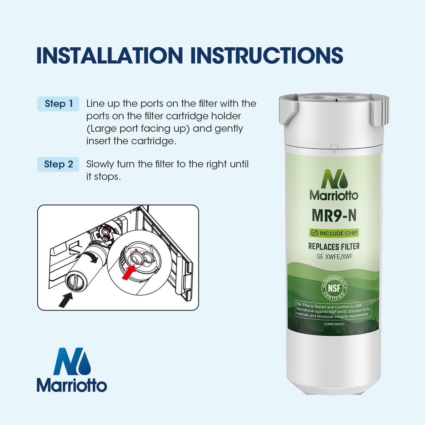 MARRIOTTO Water Filter Compatible with XWFE (Built-in CHIP), Replacement for GE XWFE, XWF Refrigerator Water Filter Pack of 1