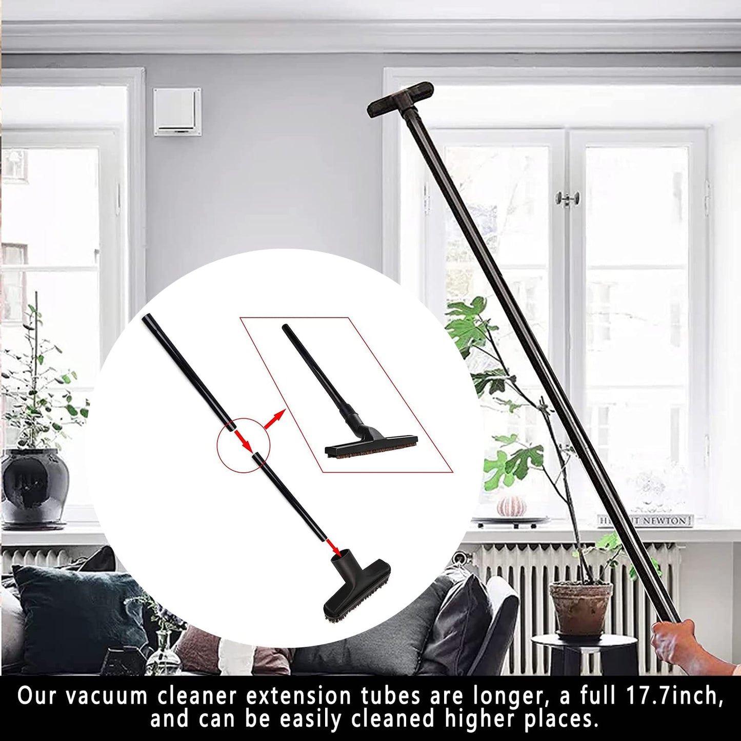 14Pcs Universal Vacuum Attachment Professional Shop Vac Accessories Wet Dry Vacuum Hose Adapter with Hair Brush Extension Wand Flexible Crevice Tool fit 2 1/2" to 1 1/4" and 1 7/8" to 1" Vacuum Hose