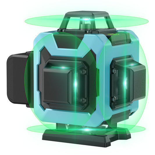 16 Line Laser Level 360 Self Leveling, 4x360°Professional 4D Cross Line Green Laser Level with 2 Batteries, Adjustable Brightness & Remote Control, for Tiling Floor Construction and Picture Hanging