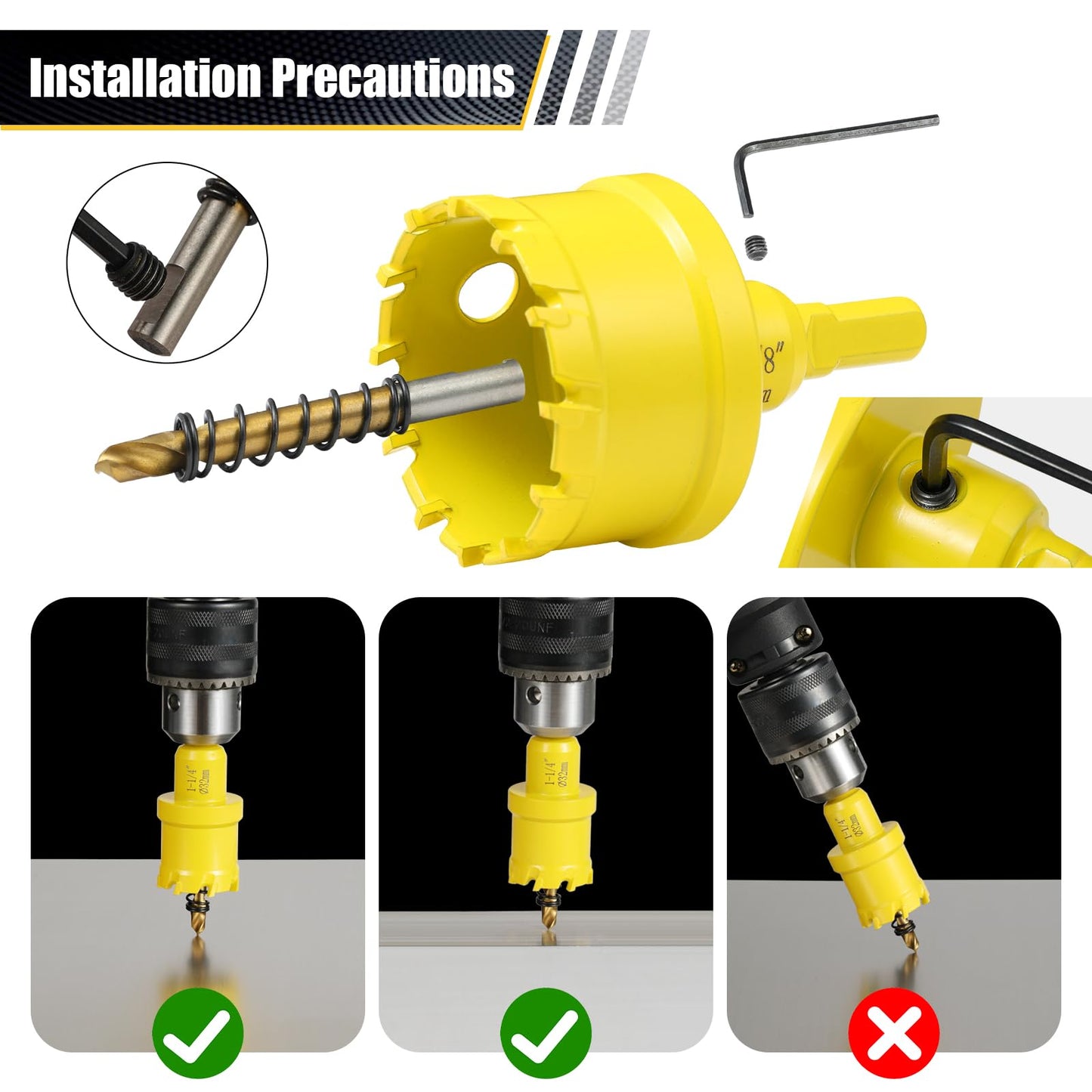 14PCS Carbide Hole Saw Kit for Metal,1/2'' to 2-1/8" TCT Hole Saw Set with Titanium-Plated Upgrade Pilot Drill bits for Stainless Steel,Hard Metal,Wood, Plastic,Iron