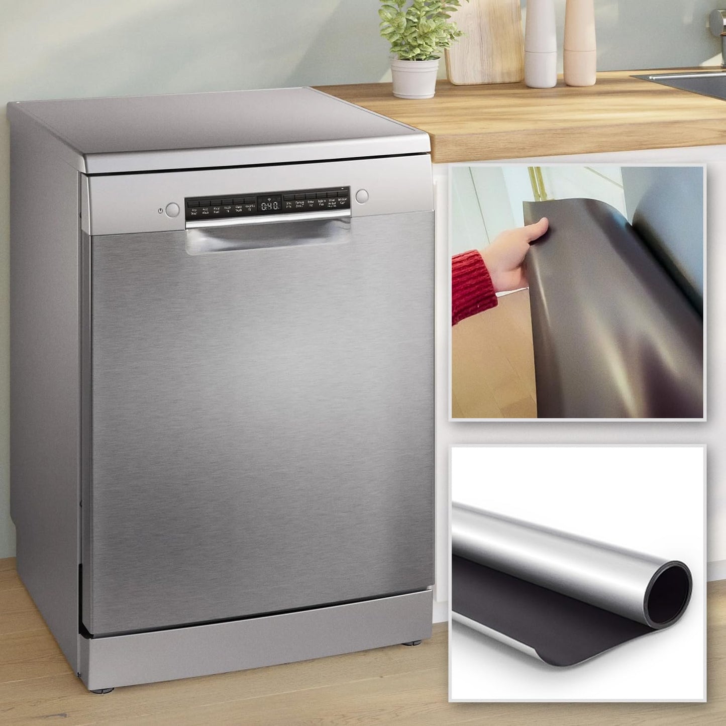 Stainless Steel Dishwasher Magnet Cover (23" x 28") - Brushed Silver Magnetic Door Cover to Hide Dents and Scratches