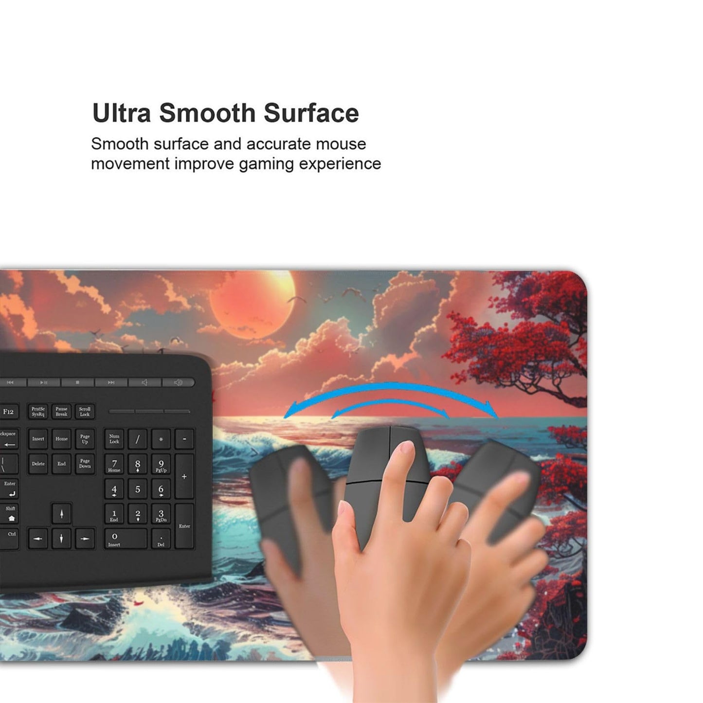 ZOCOZY XXXL Japanese Sea Wave Desk Mat 48"x24" - Full Desktop Protector & Non-Slip Gaming Mouse Pad with 3mm Thick Base & Stitched Edge for Dual Monitors, Office & Home