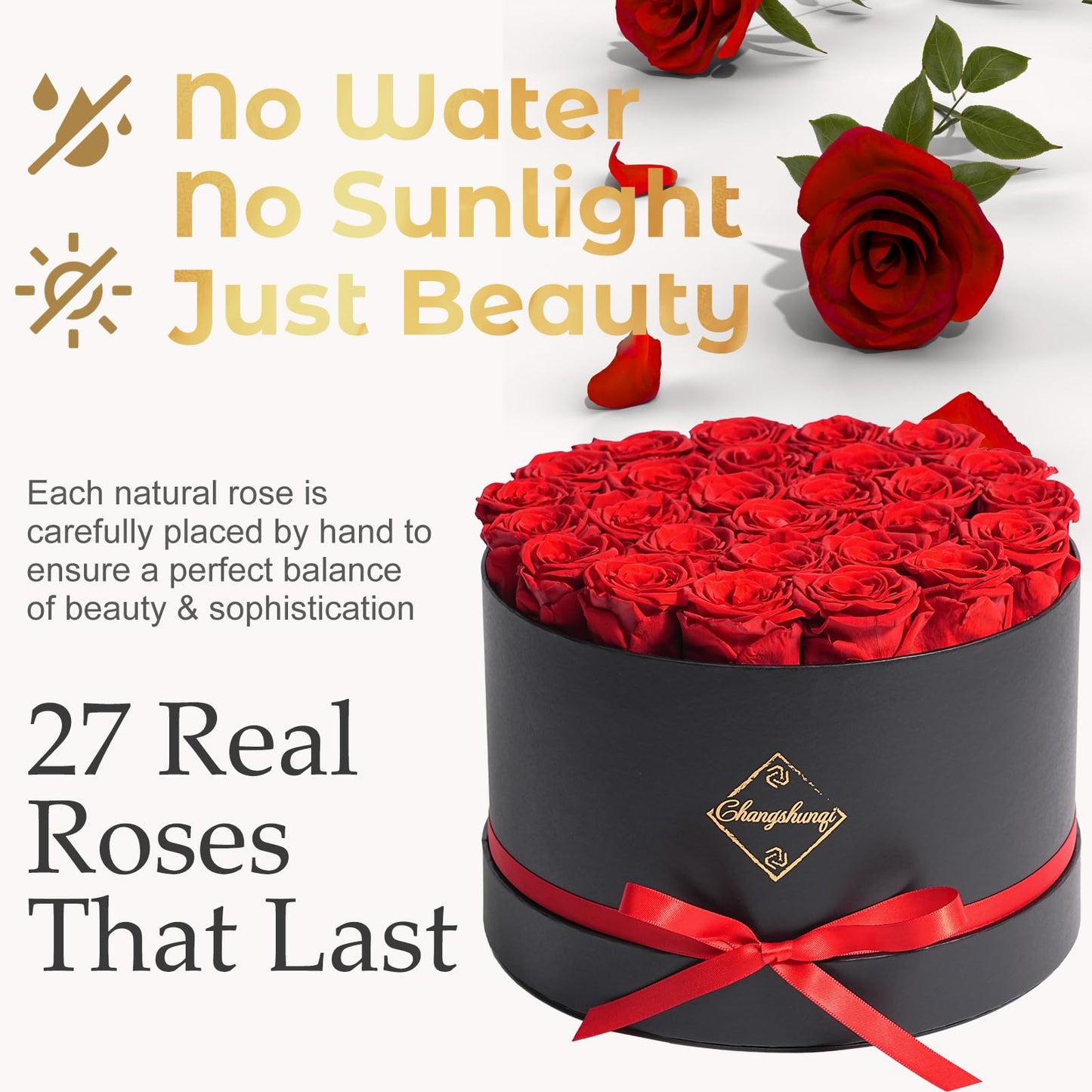Changshunqi Forever Flowers Preserved Roses, 27 Roses Preserved Flowers in Box for Delivery Women Birthday Gifts Eternal Rose Flowers Gifts for Mom Grandma Her Wife Anniversary Mother's Day Girlfriend